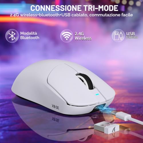 Detalle de MAMBASNAKE X ATTACK SHARK X8SE 55g: mouse da gioco wireless ultraleggero con 25000 DPI