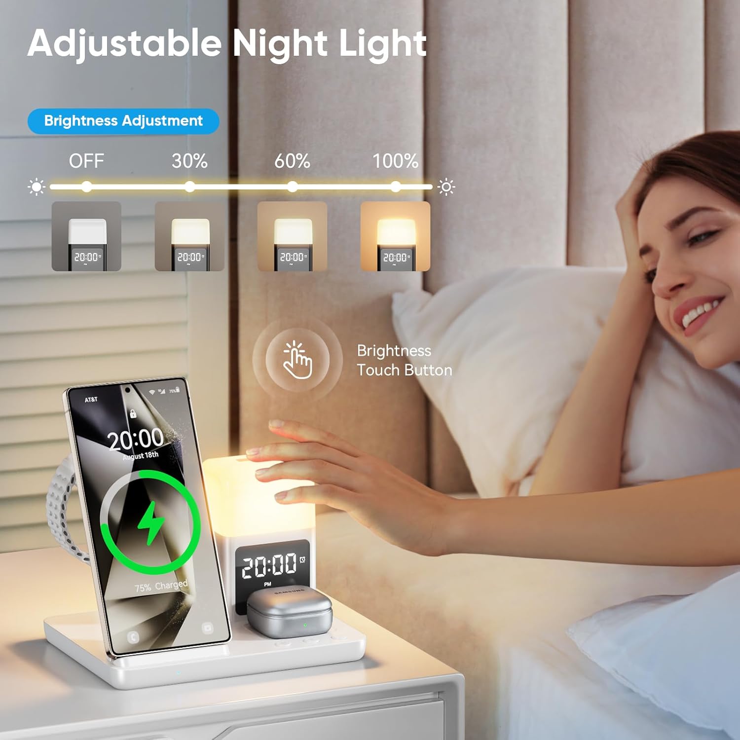 Thumbnail 2 de Stazione di Ricarica Induttiva 6 in 1 per Samsung con sveglia e luce a 3 colori, 15W wireless