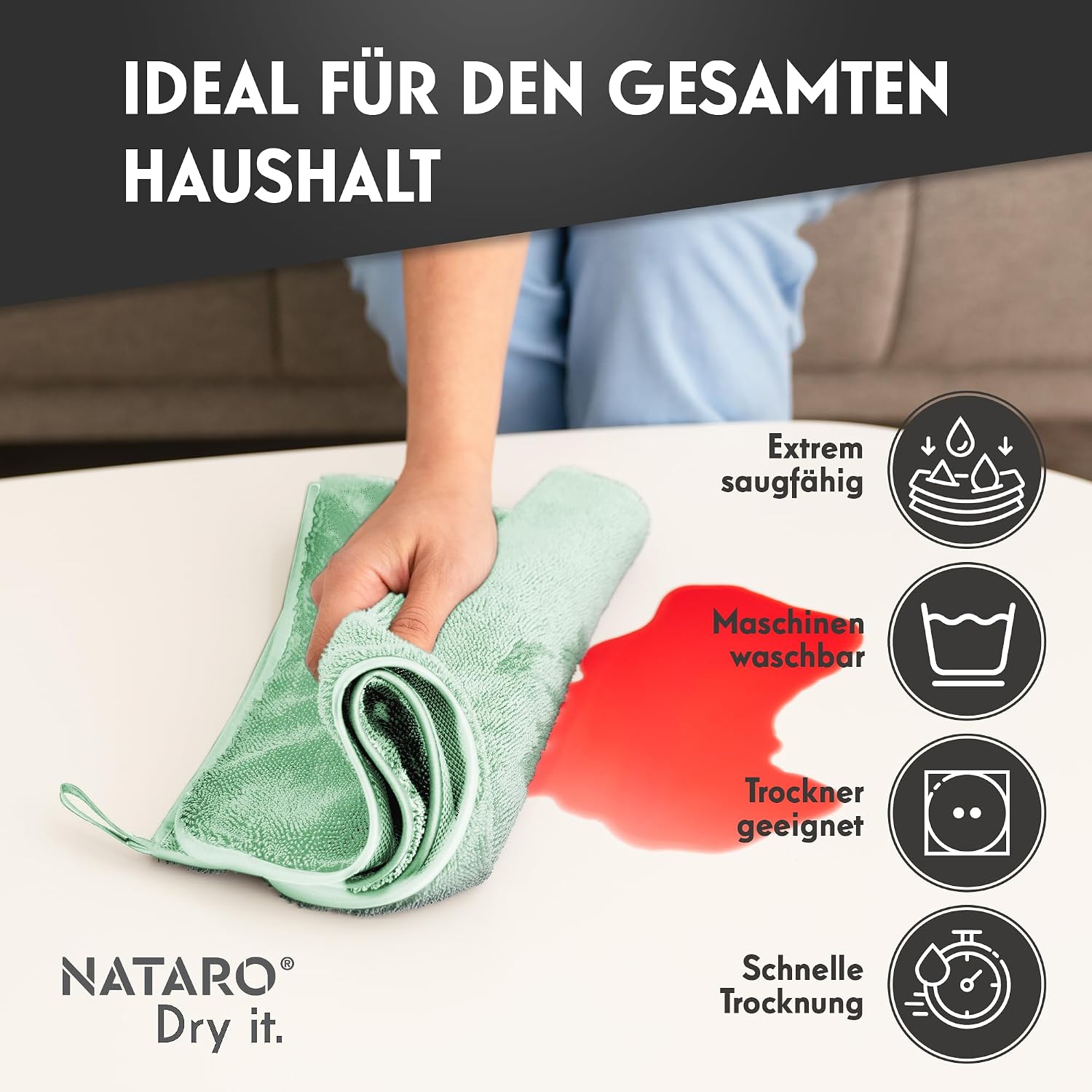 Detalle de NATARO® Fast Dry it. Premium Trockentuch – 2er Set, 40x50 cm, fusselfrei und kratzfrei