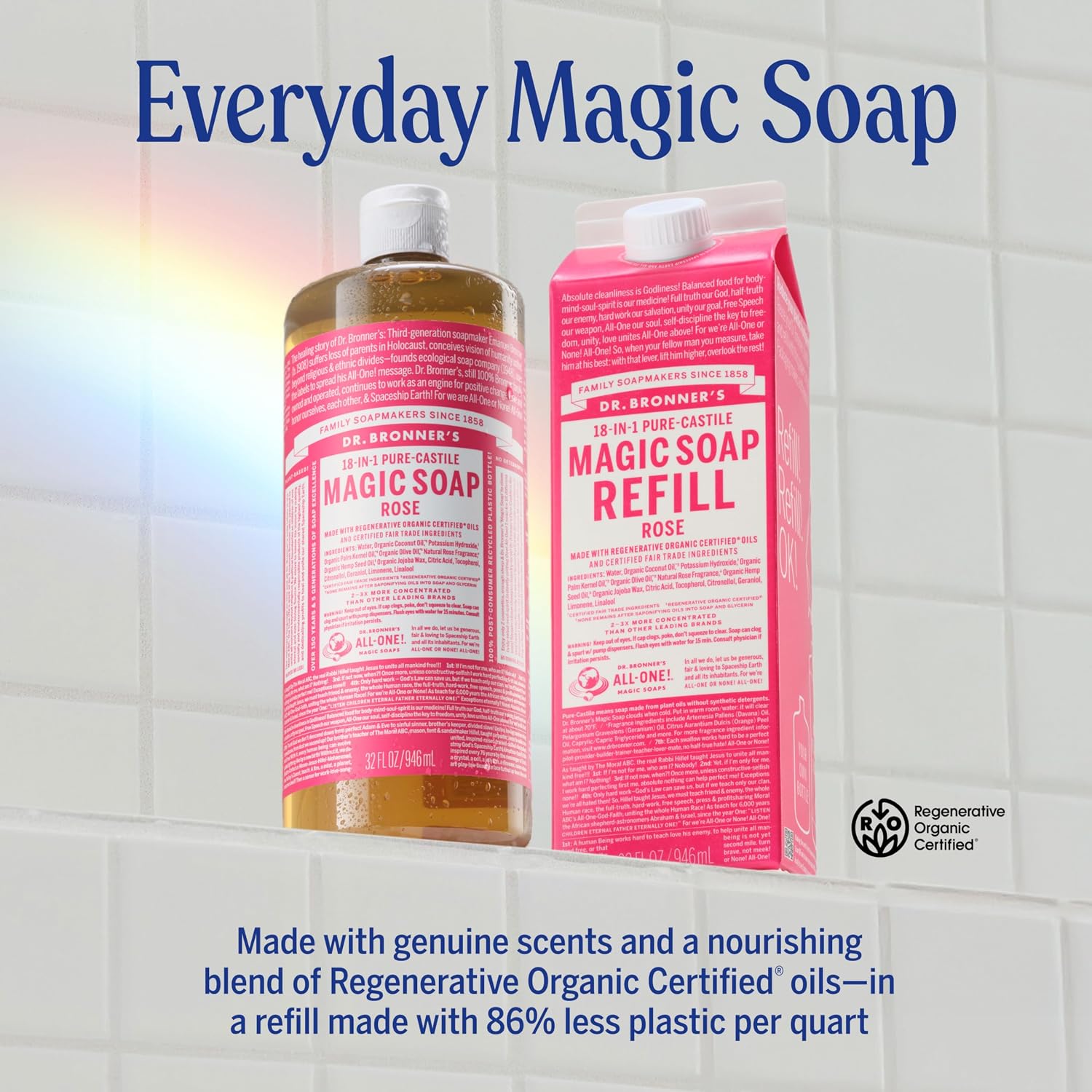 Thumbnail 2 de Dr. Bronner's Pure-Castile Magic Soap, Rose, 32 oz + Refill
