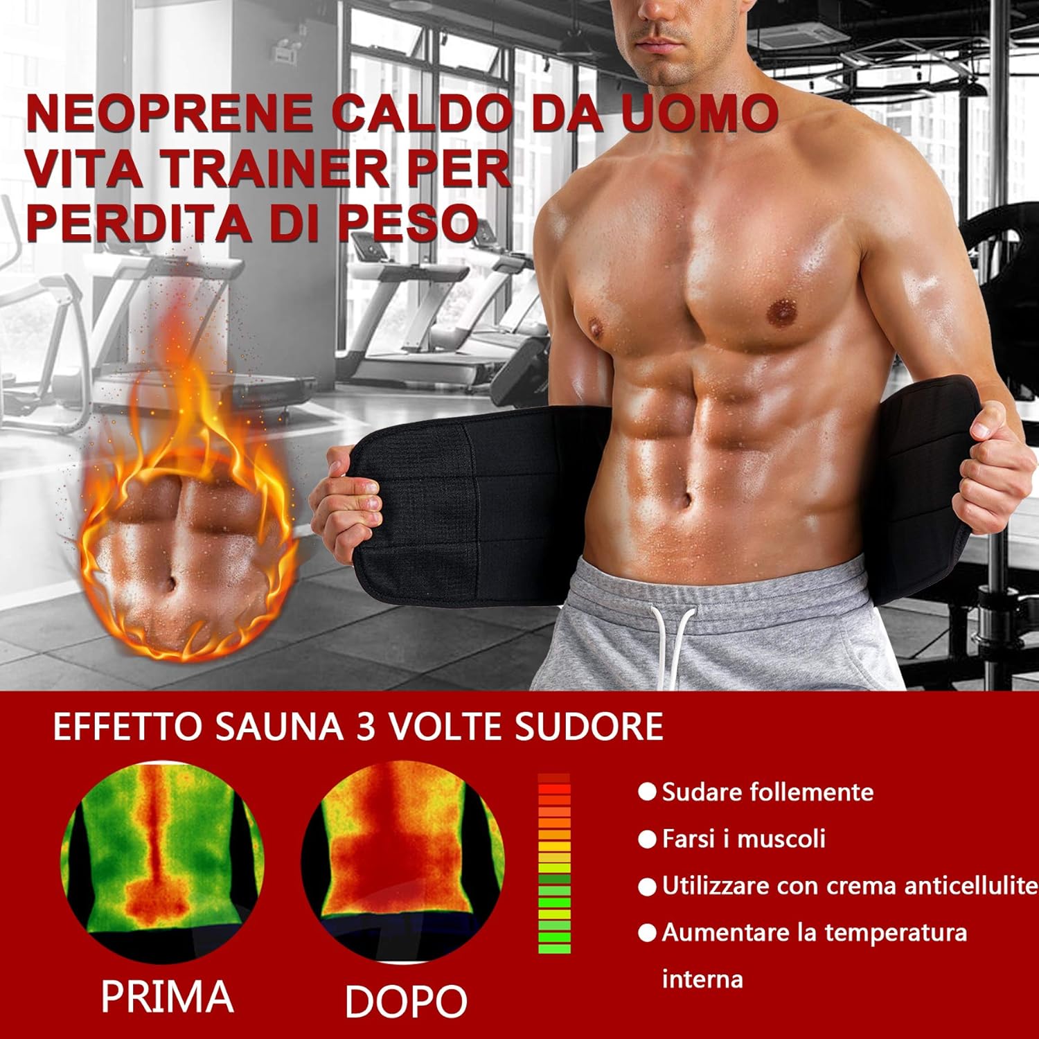 Detalle 2 de CHUMIAN Fascia Addominale Dimagrante Uomo con Cintura Regolabile e Supporto Lombare in Neoprene