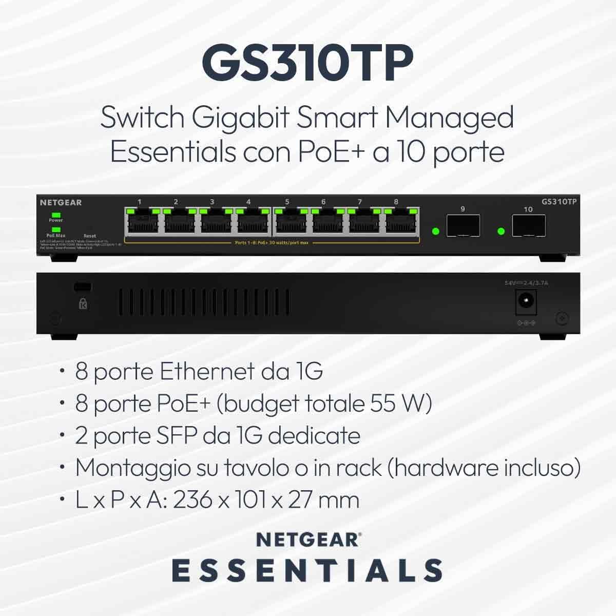 Detalle 2 de NETGEAR S350 Switch PoE+ 8 porte Gigabit