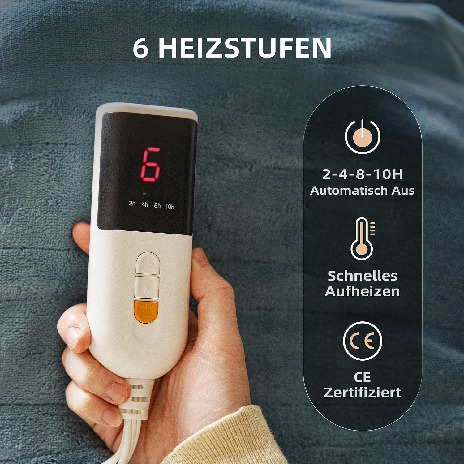Thumbnail 1 de JET'S HOME Heizdecke 130x180 cm – Wärmedecke mit Abschaltautomatik, 6 Heizstufen und Timer