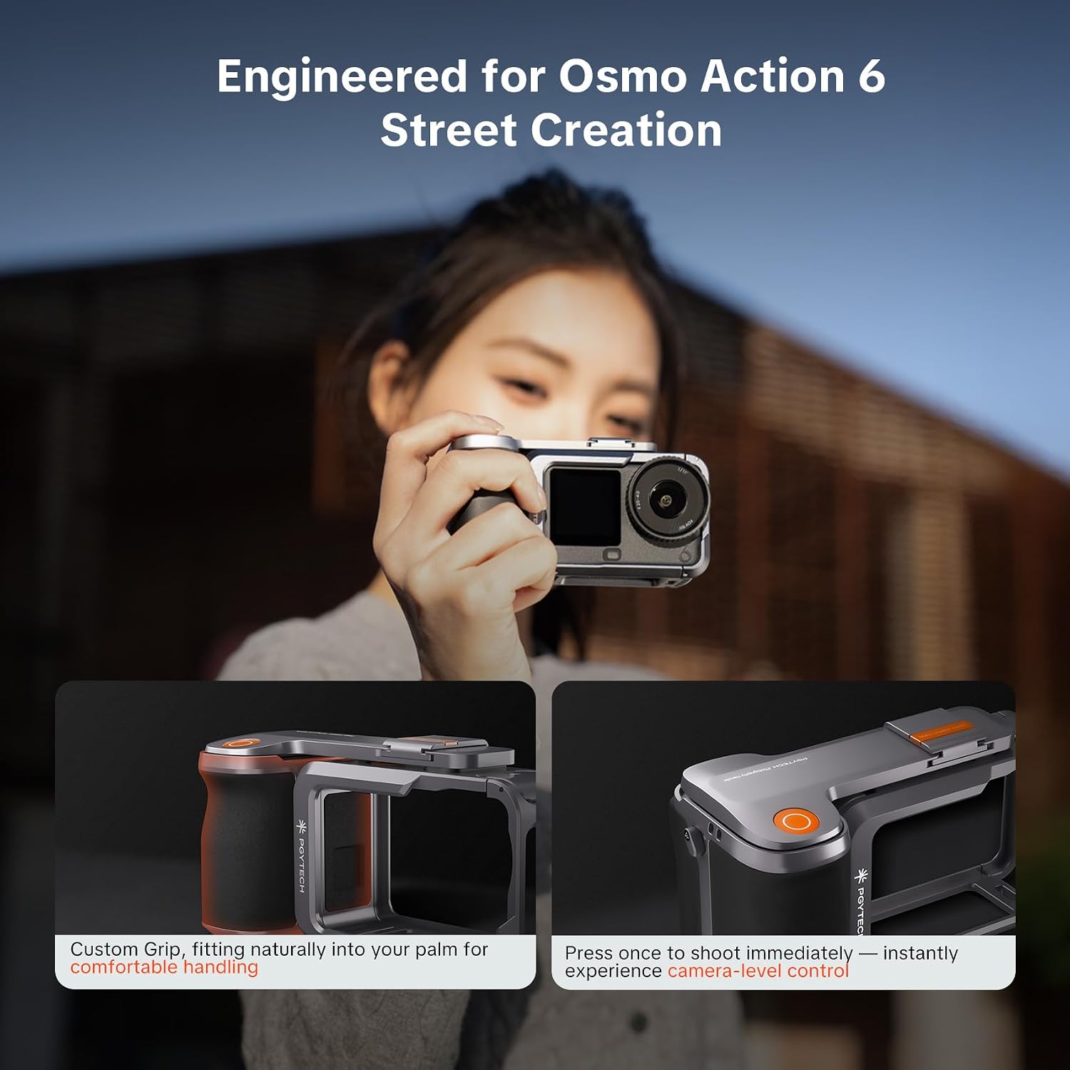 Detalle 2 de PGYTECH StreetPro Griff-Set für DJI Osmo Action 6 – Aluminium-Käfig, Griff & Zubehör