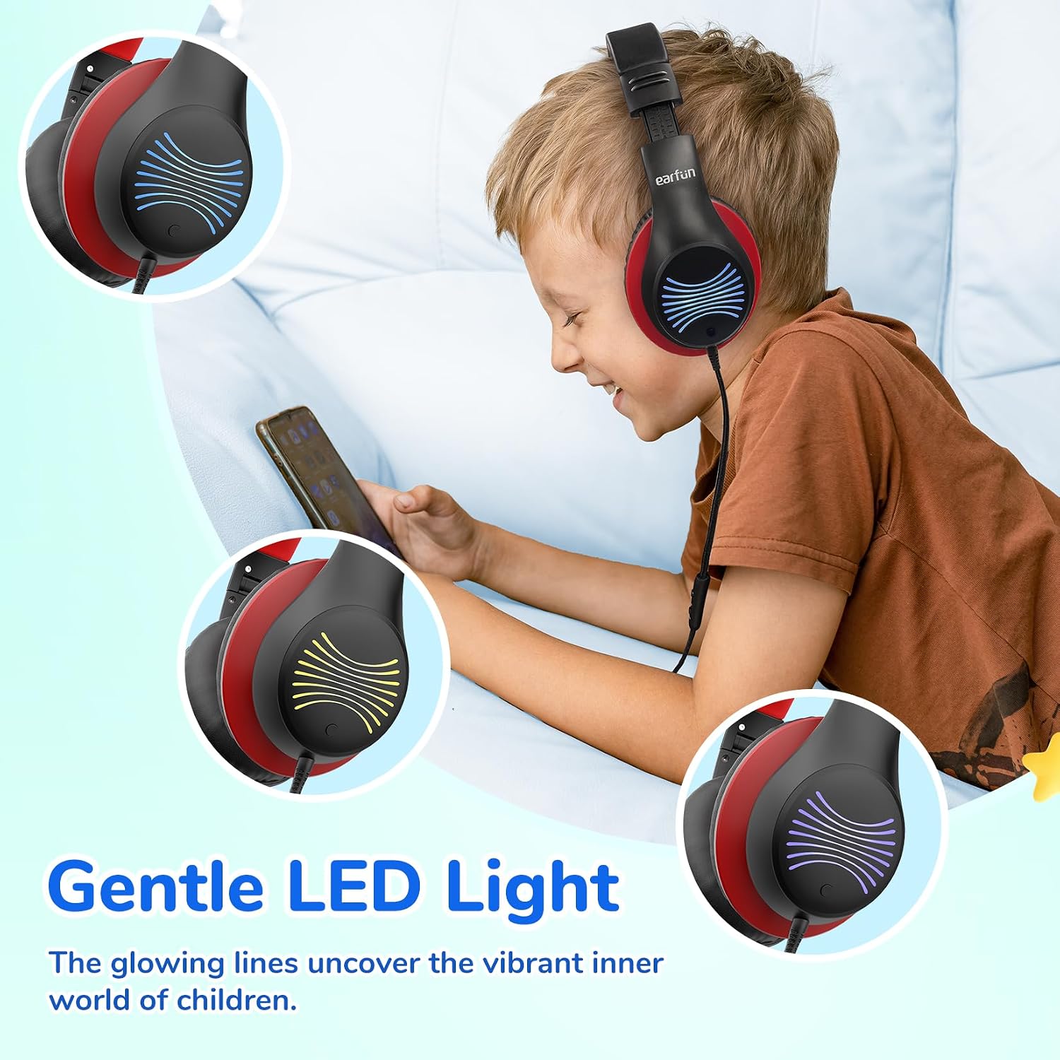 Detalle de EarFun K3 Kids headphones 85 dB volume limit