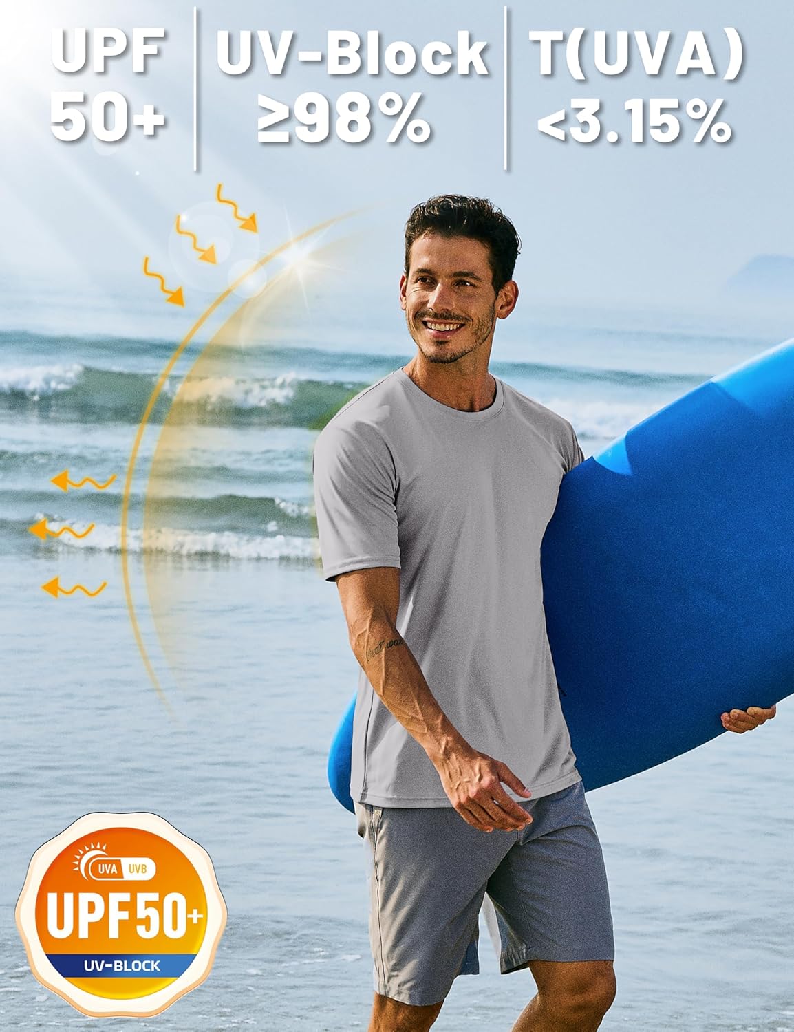 Detalle de TACVASEN Herren UV-Schutz T-Shirt UPF 50+ Kurzarm – Sonnenschutz und Sport-Feel