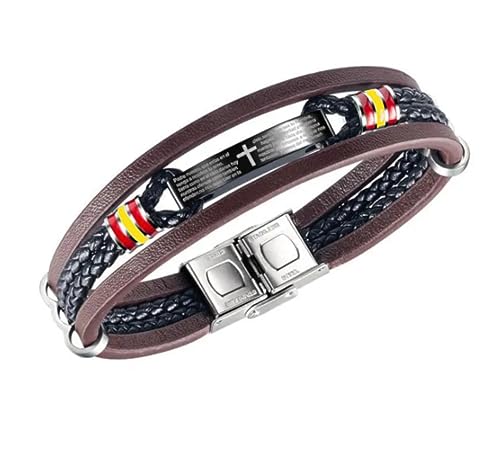 Detalle de HOGALTHY pulsera España para hombre de cuero y acero inoxidable (21 cm) con cierre de seguridad