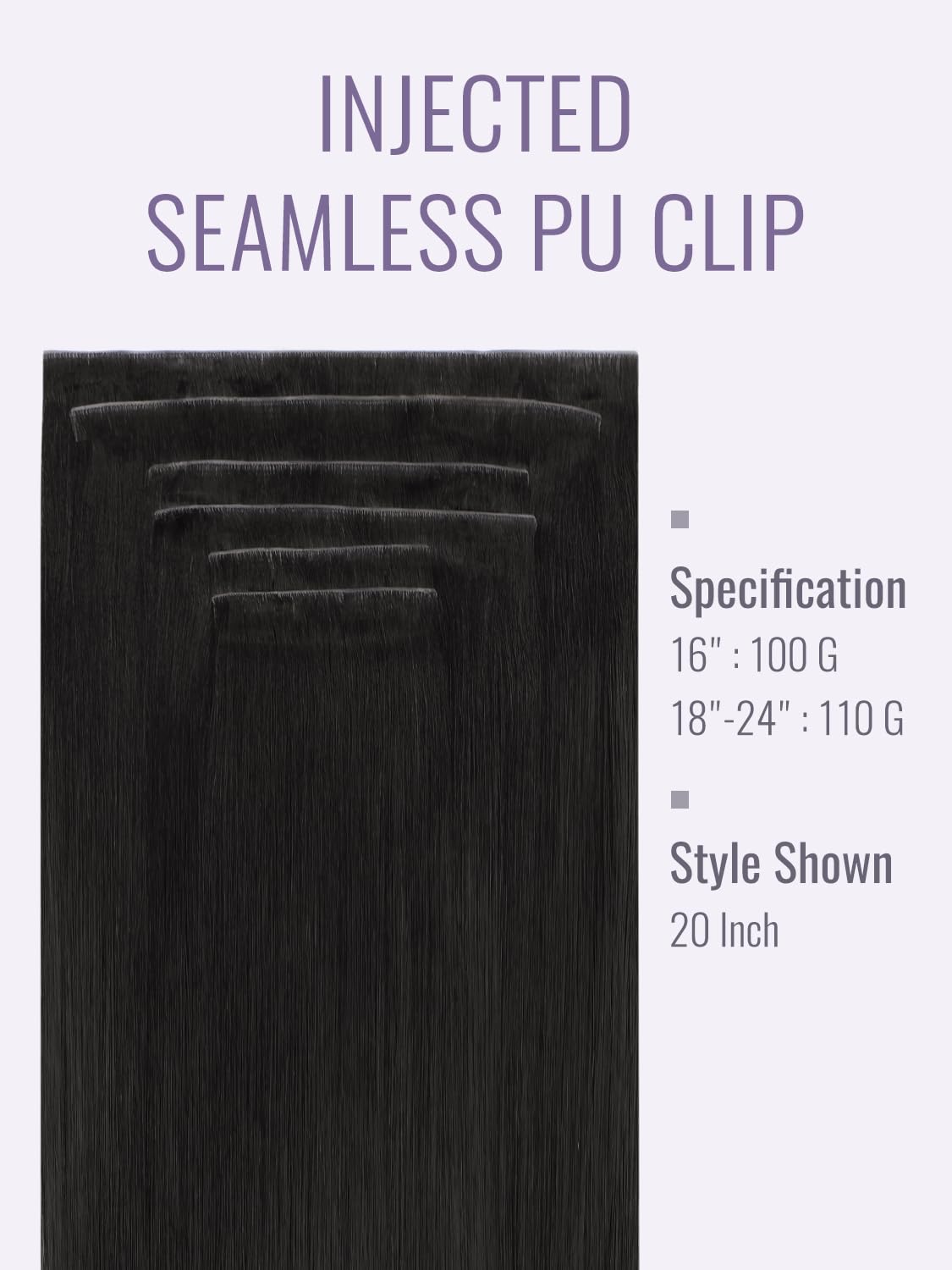 Detalle 2 de Fshine Clip-in Extensions Echthaar Tiefschwarz 45 cm — 120 g, 6 Stücke
