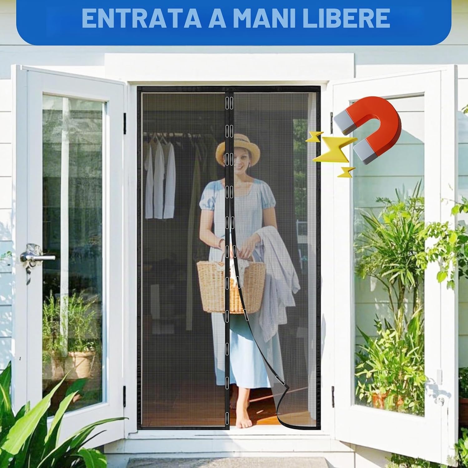 Detalle de Wzlxcxxy Zanzariera Magnetica Porta Finestra 160x240 cm – Nero, Chiusura Automatica