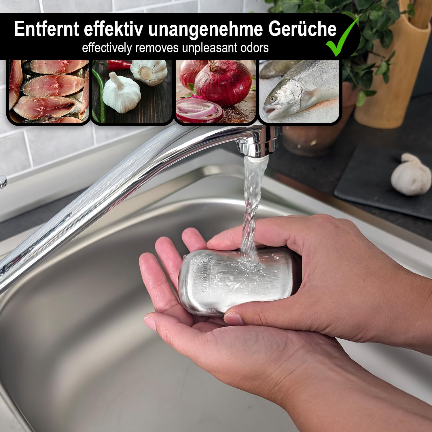 Detalle de com-four Sapone antiodore in Acciaio Inossidabile – neutralizzatore di odori antibatterico