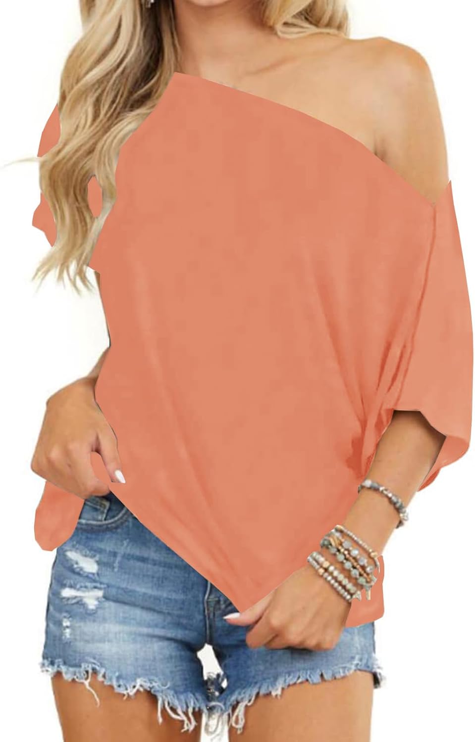 Thumbnail 5 de Eniloyal Damen Schulterfreies Oversize-Tee mit Fledermausärmeln – Loose Fit, Sommer-Style