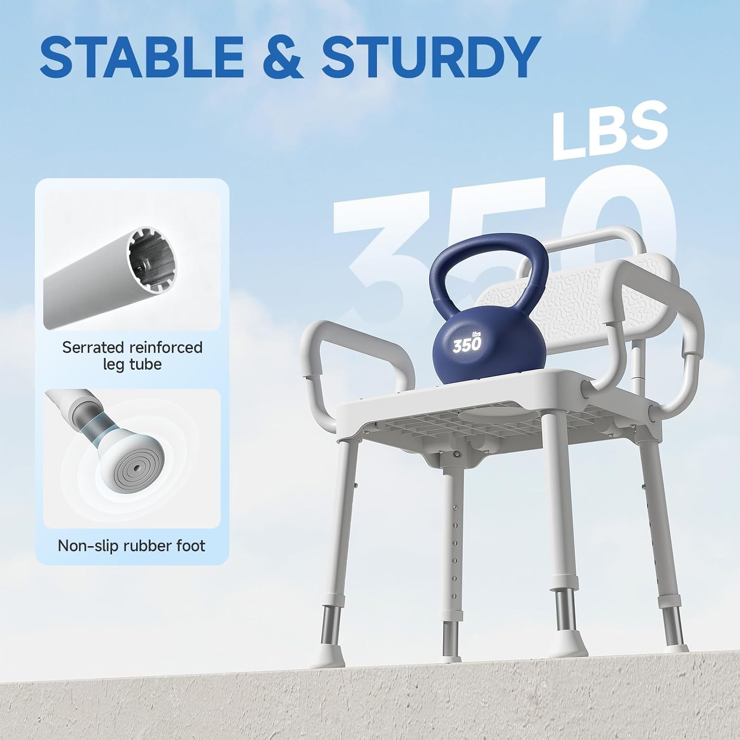 Detalle de Loyoda LSC-009 Shower Chair with Back and Arms, Adjustable Height