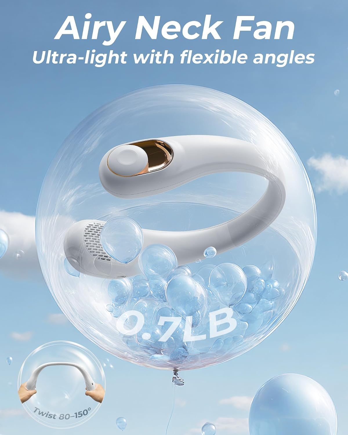 Detalle de TUNISE Neck Fan: Personal USB-C Neck Fan with LED Display and 4100 RPM