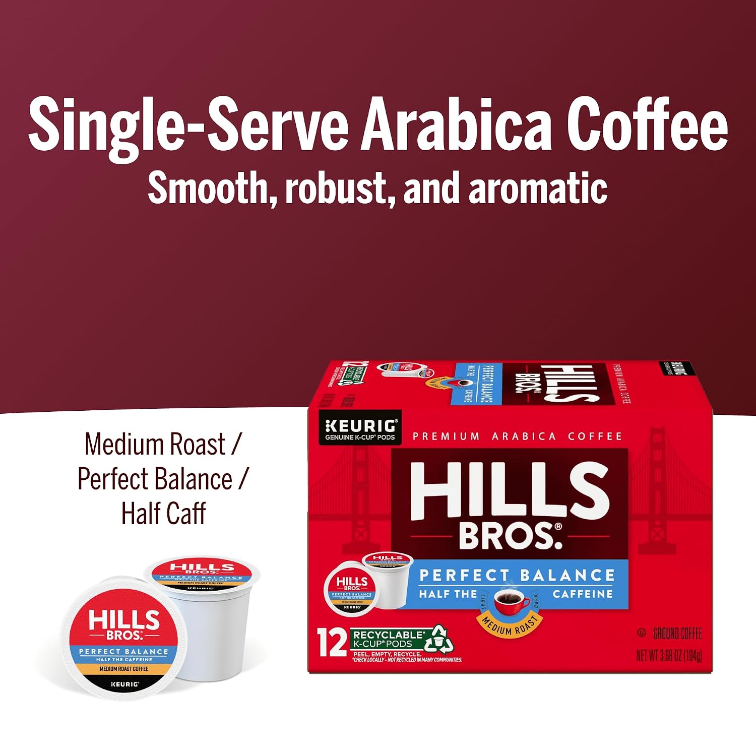 Detalle 1 de Hills Bros. Perfect Balance K-Cup Pods, Medium Roast Arabica Blend for Keurig
