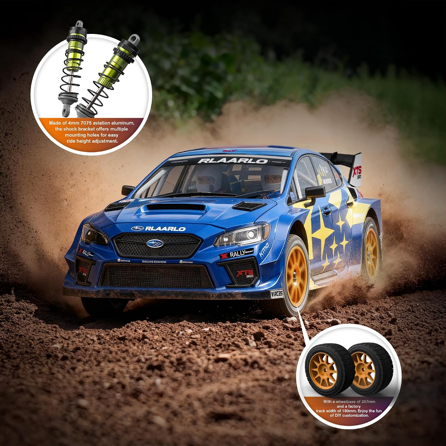 Thumbnail 5 de RIAARIO 1/10 Brushless RC Car – Rally Fahrzeug RTR, 4WD, wasserdicht, Carbonfaser, Blau