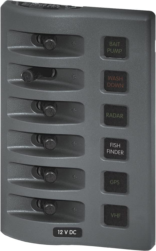 Detalle de Blue Sea Systems WeatherDeck – 8-pozycyjny panel przełączników 12/24 V, IP67