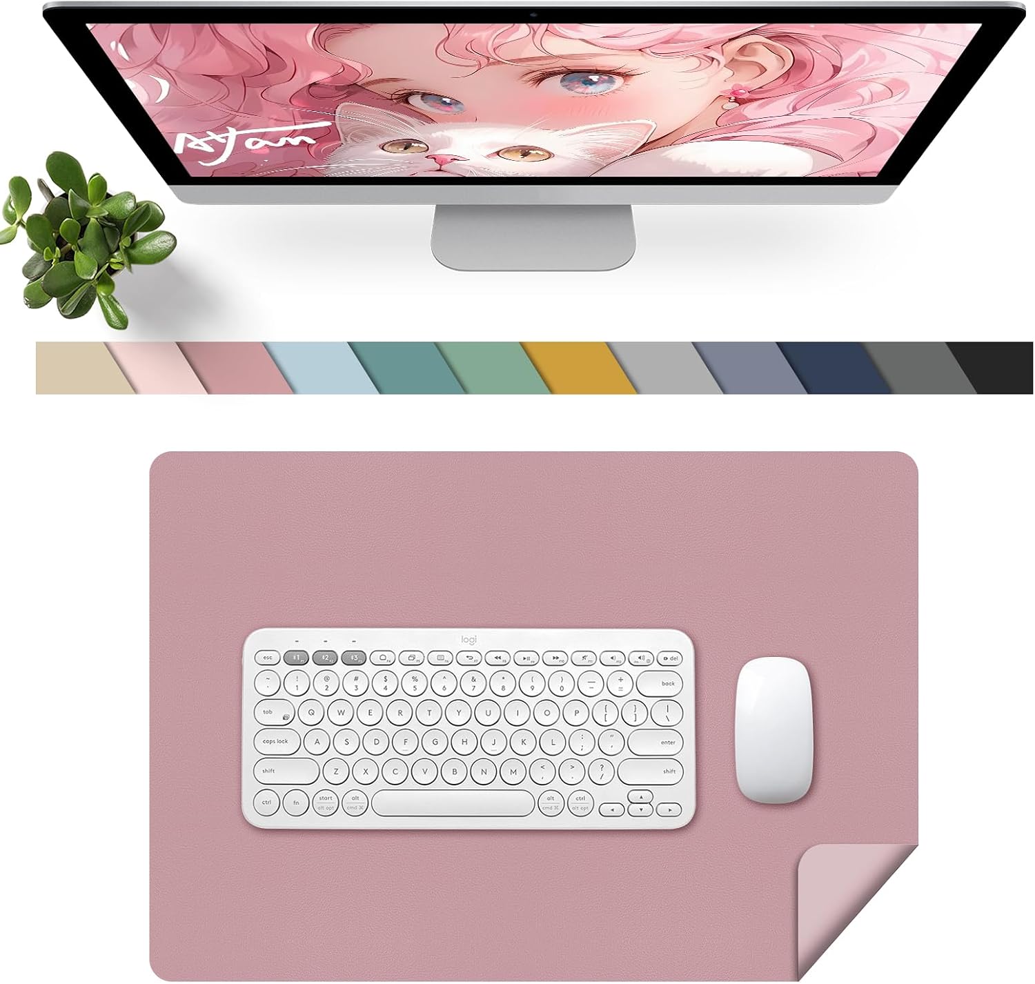 Detalle de Sevenpers Schreibtischunterlage Kinder doppelseitig wasserdicht & rutschfest, PU-Leder Mauspad 60 x 40 cm (Lila/Rosa)