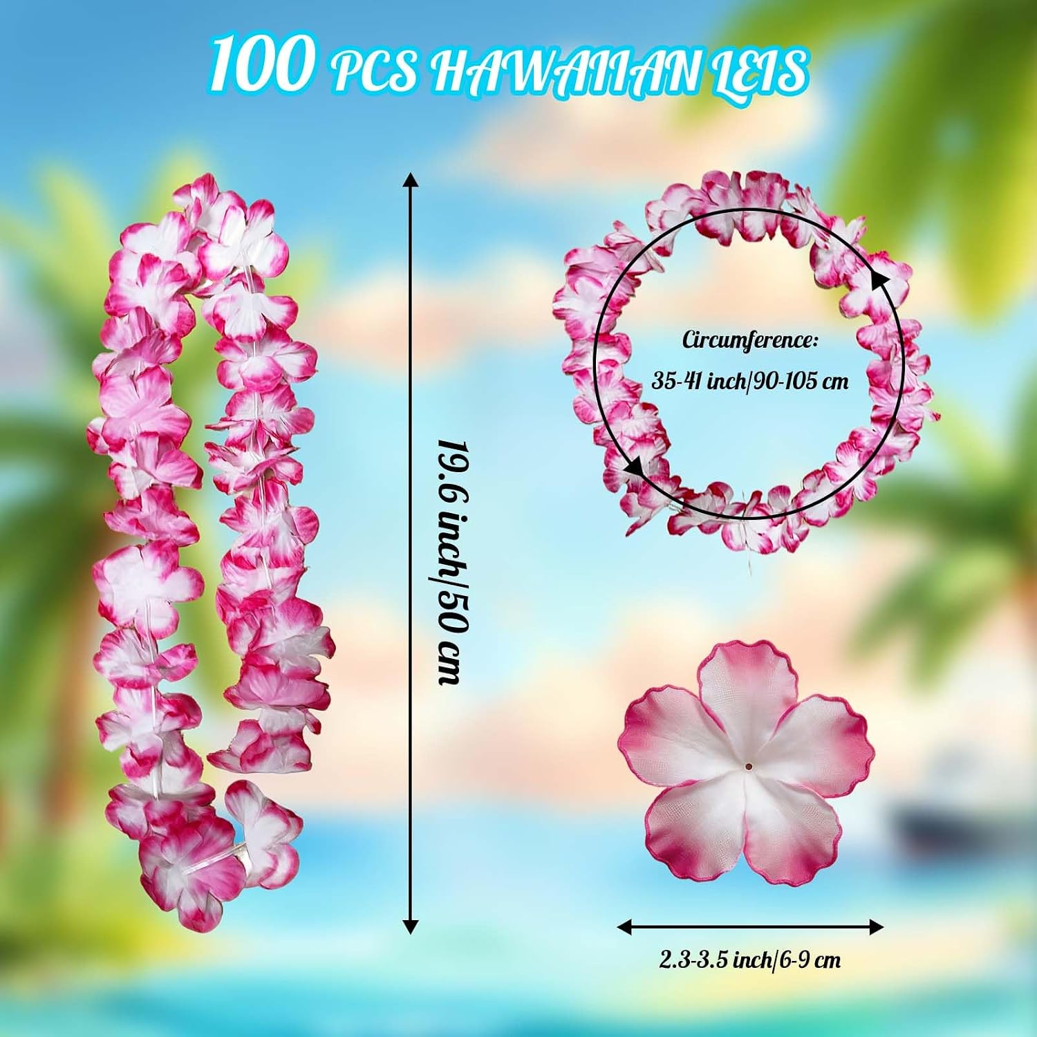 Detalle de Bszatan 100-Piece Hawaiian Flower Garlands — Bulk Leis for Beach Luau & Party Decor