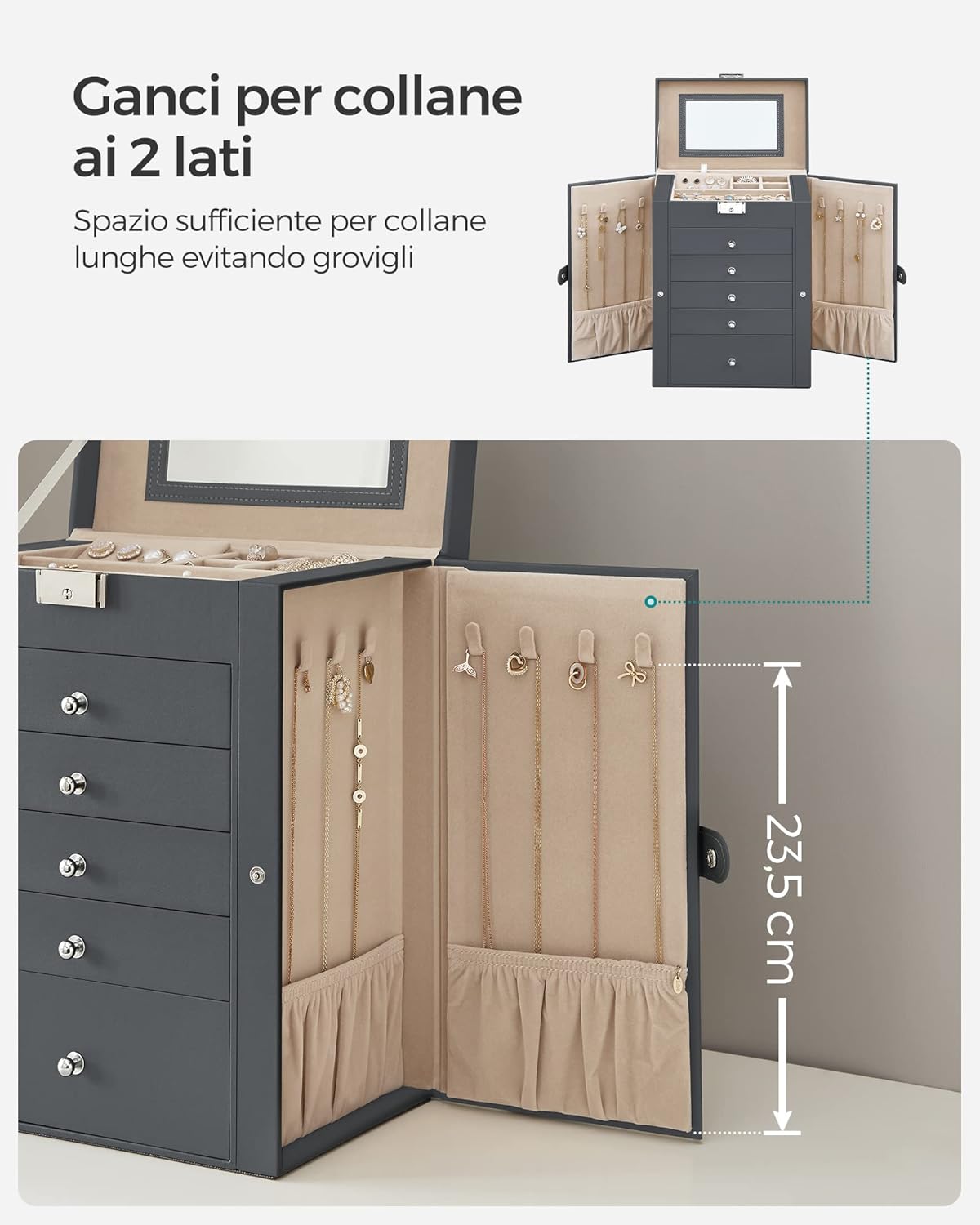Detalle 2 de SONGMICS Scatola Portagioie a 6 livelli con specchio
