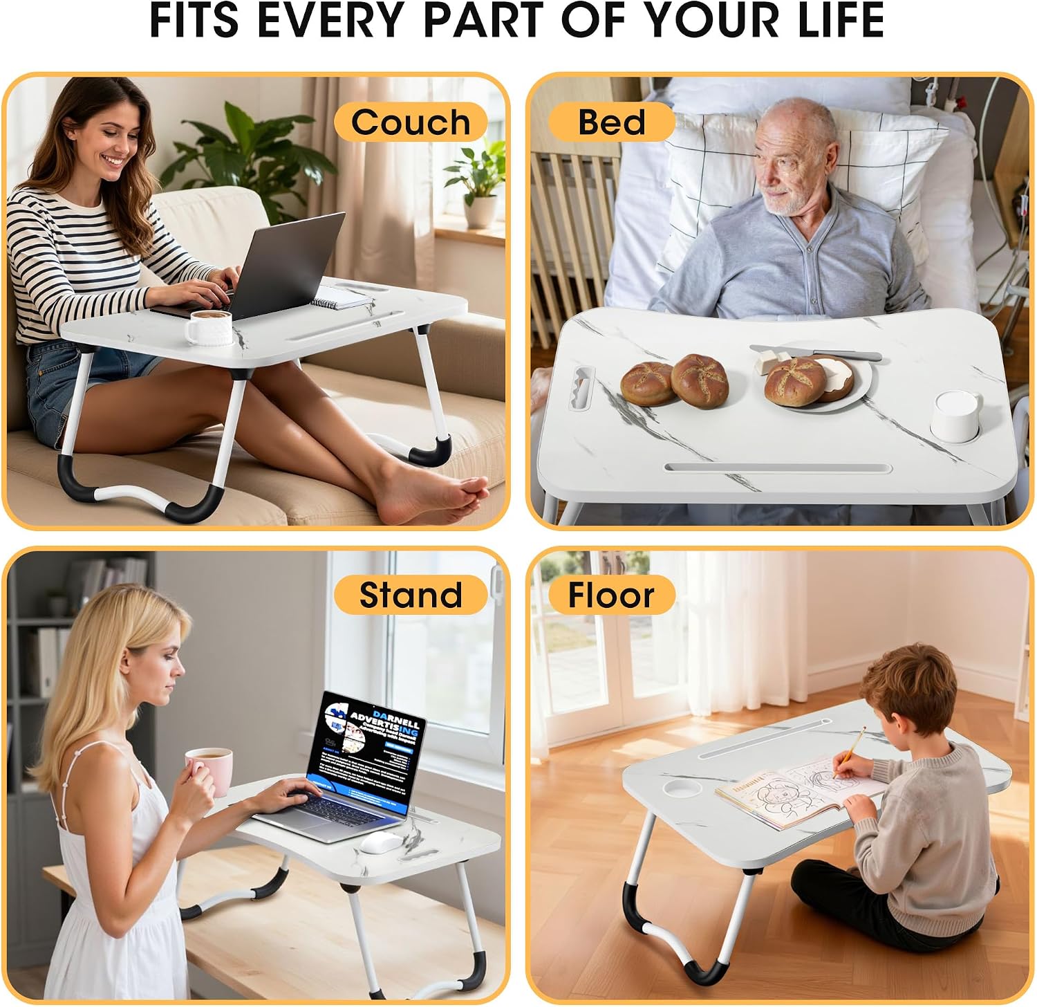 Thumbnail 6 de Frpufi LD006 Folding Lap Desk, 23.6-Inch Wood Surface with Cup Holder
