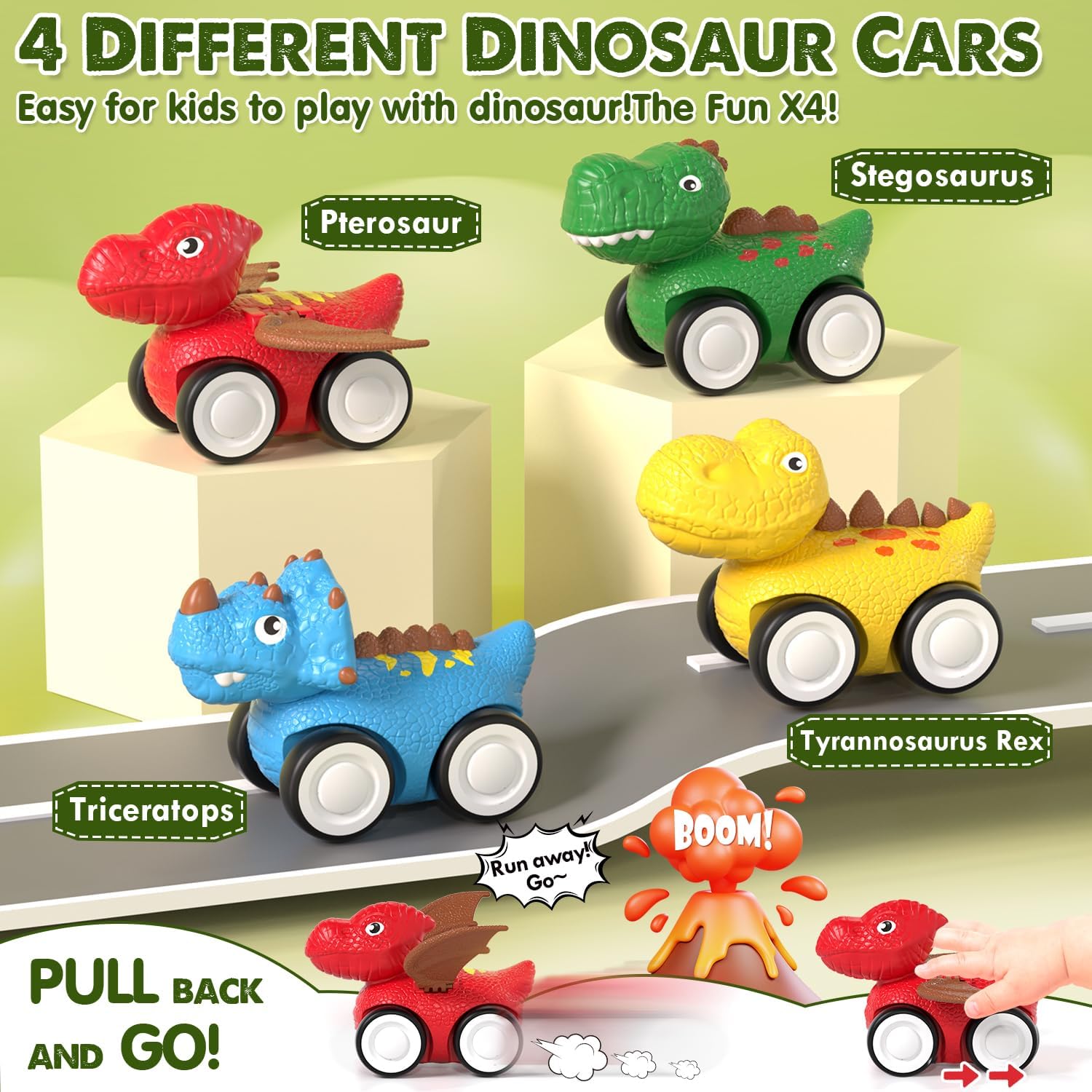 Detalle de Lehoo Castle 5-in-1 Dinosaur Truck Toddler Toy (LED, Pull Back, Slide Park) for 2 Year Olds