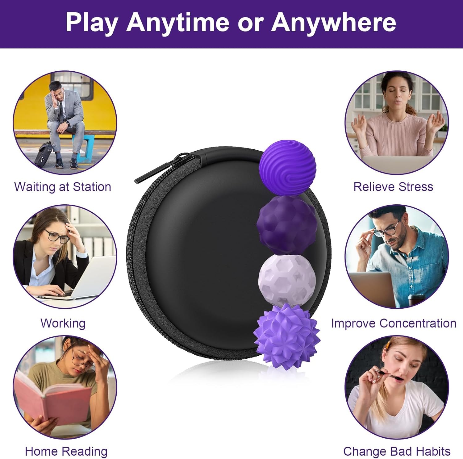 Detalle 2 de BUSOHA Silicone Fidget Balls (4-Pack) Quiet Stress Relief for Adults, Teens & Classroom Use