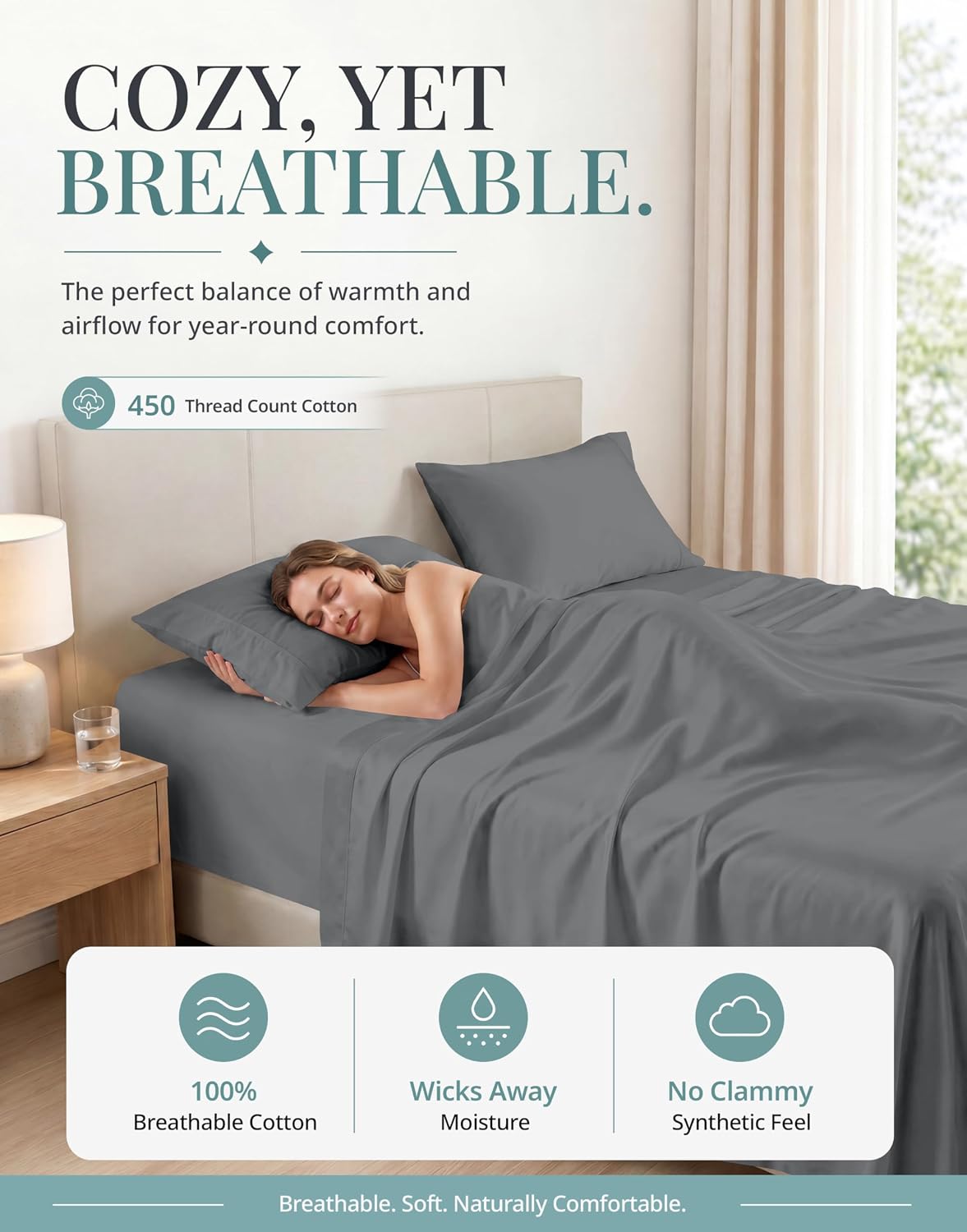 Detalle 1 de Cotton Split King Sheet Set, 450 Thread Count