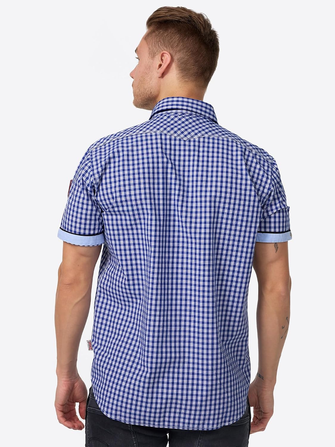Detalle de Lonsdale Berny – męska koszula slim fit w kratę, krótki rękaw