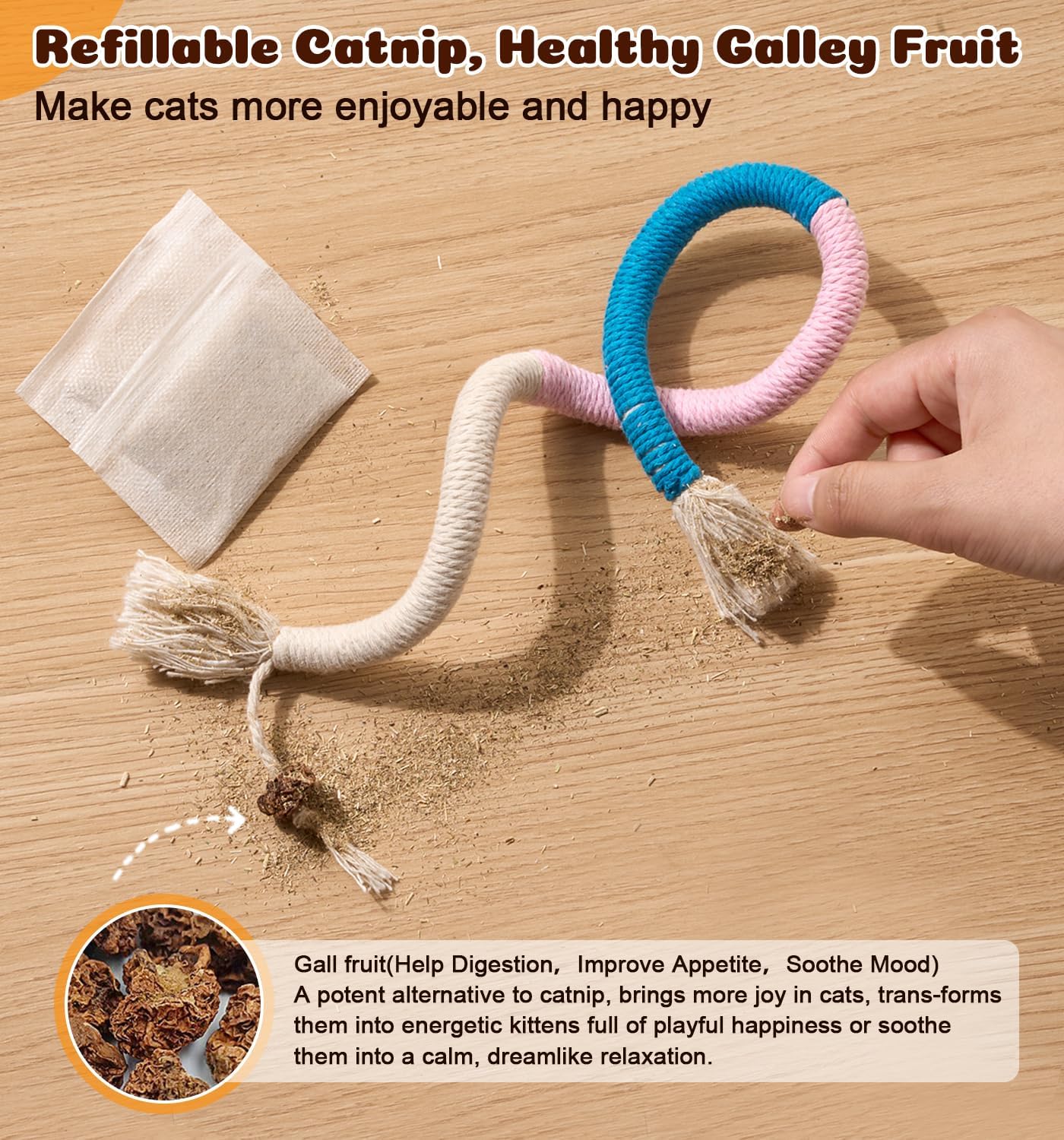 Detalle de Dgerp Cat Chew Ropes 4Pcs: Safe, Refillable Catnip Toys for Indoor Cats (19.5 Inches)