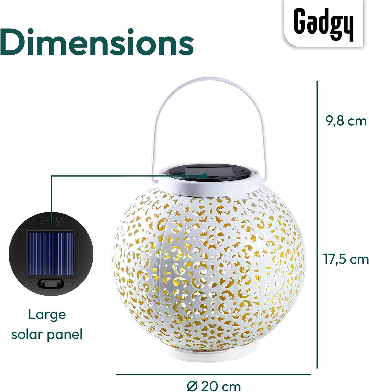 Detalle de Gadgy GG0845 – marokańska lampa solarna LED z metalu, 20 × 20 × 17,5 cm