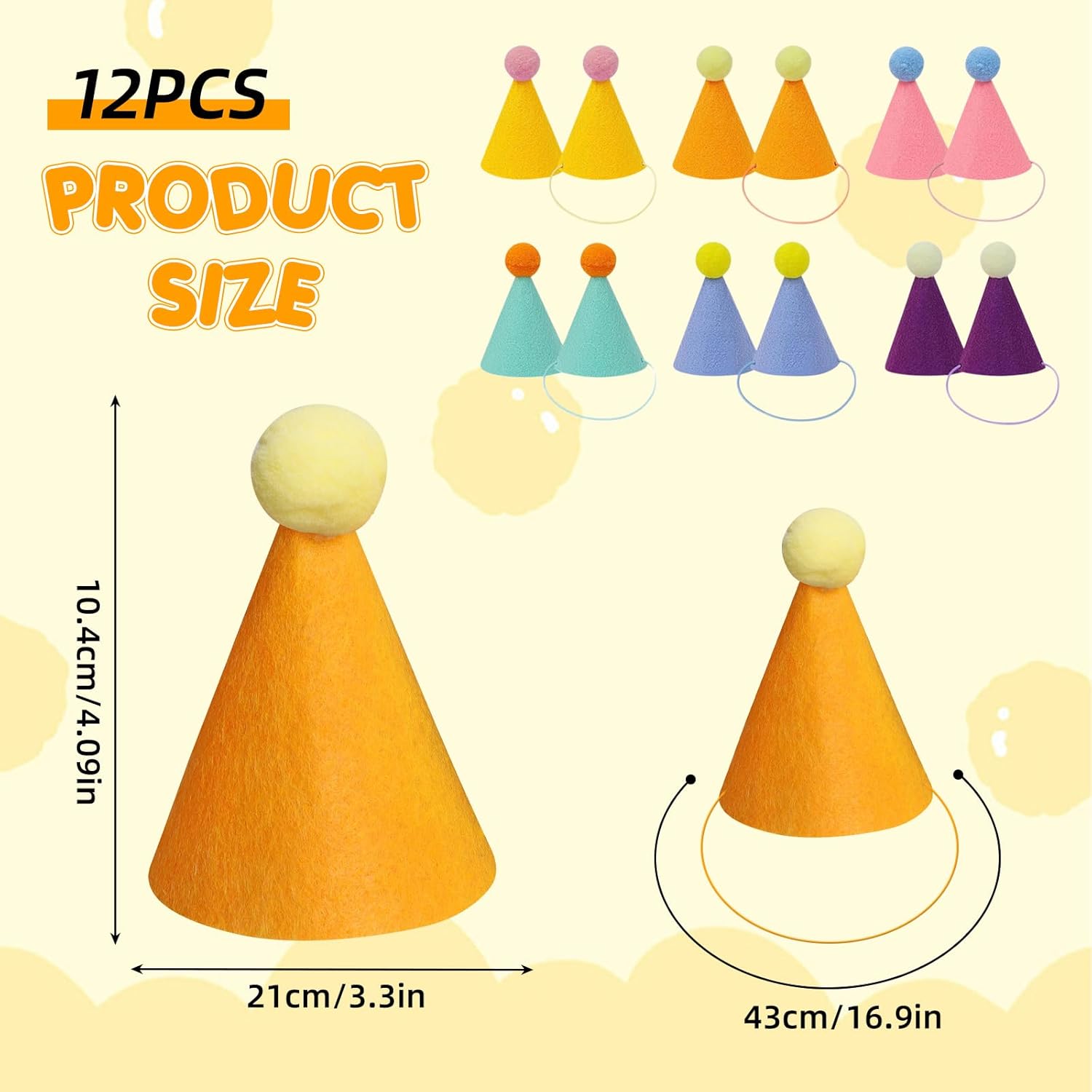 Thumbnail 1 de EclipseGuard 12 Mini Partyhüte mit Pompoms – Tierparty-Dekoration für Hunde, Katzen & Kuscheltiere