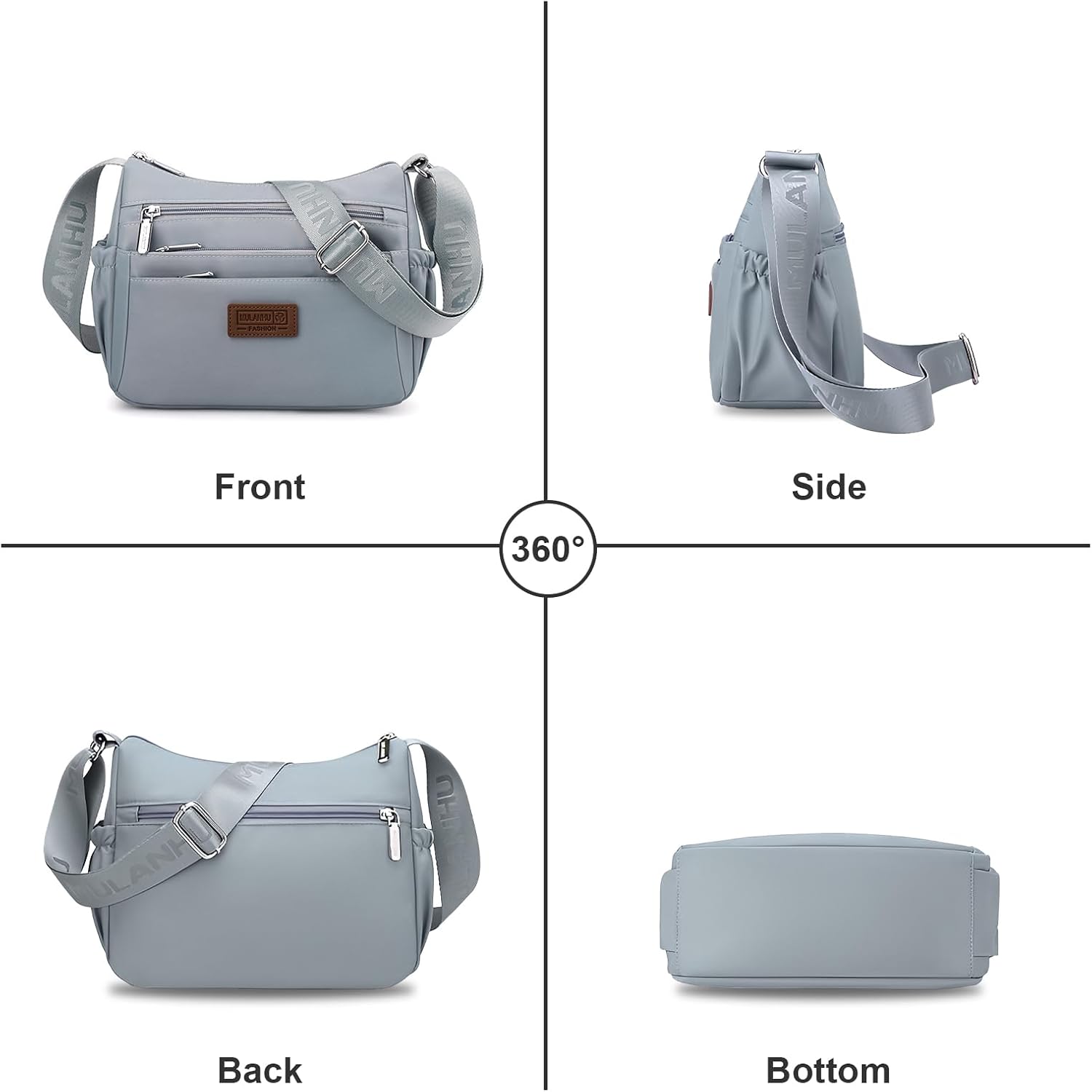 Detalle de LassZone Women's Multi-Pocket Casual Crossbody Bag – Water-Resistant Nylon, Adjustable Strap