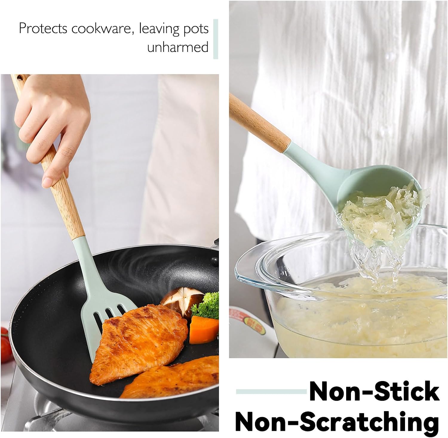 Detalle de Camkinger 12-Piece Camping Cooking Utensil Set, Green Silicone Tools