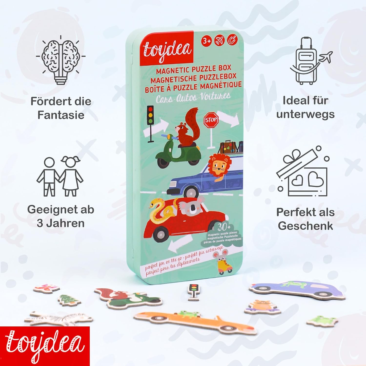 Detalle de Toydea Magnetspiel Puzzle Box Autos – Fördert Motorik & Fantasie ab 3 Jahren