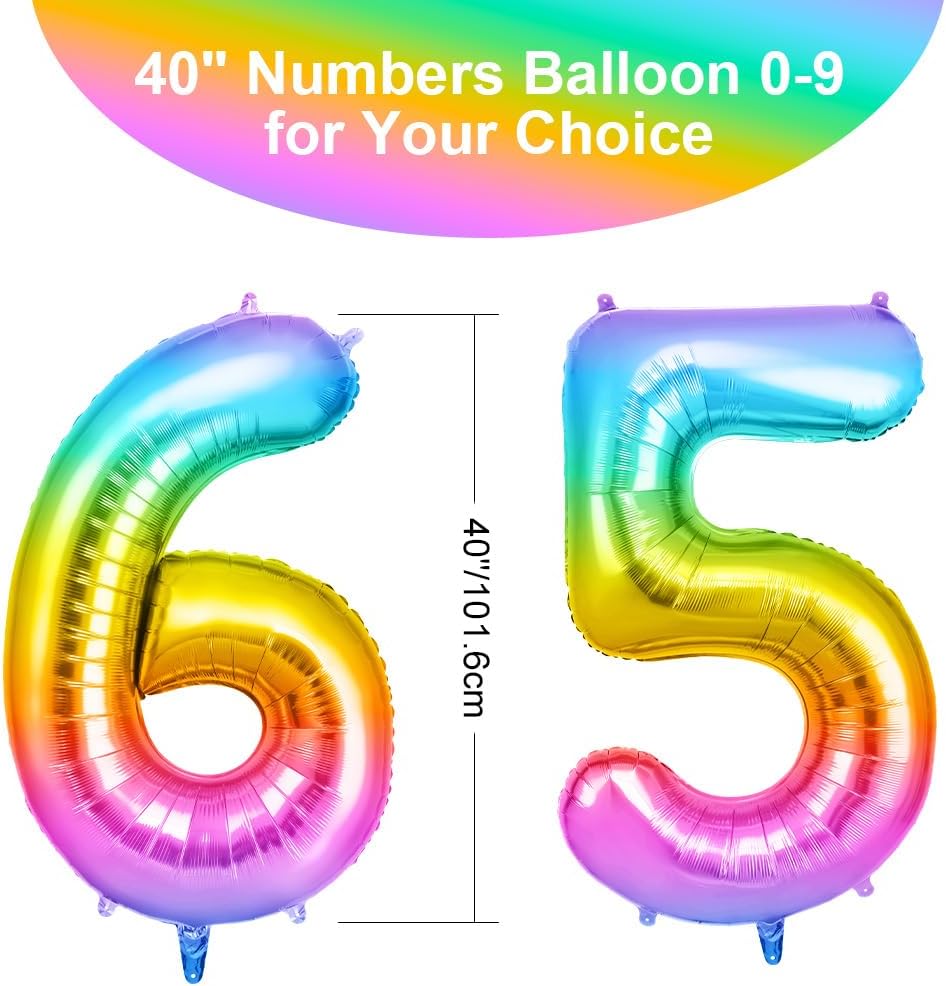 Thumbnail 1 de OFFCUP Ballon d'Anniversaire 65 Ans Arc-en-ciel — BallonFoil 101 cm, réutilisable et auto-scellant