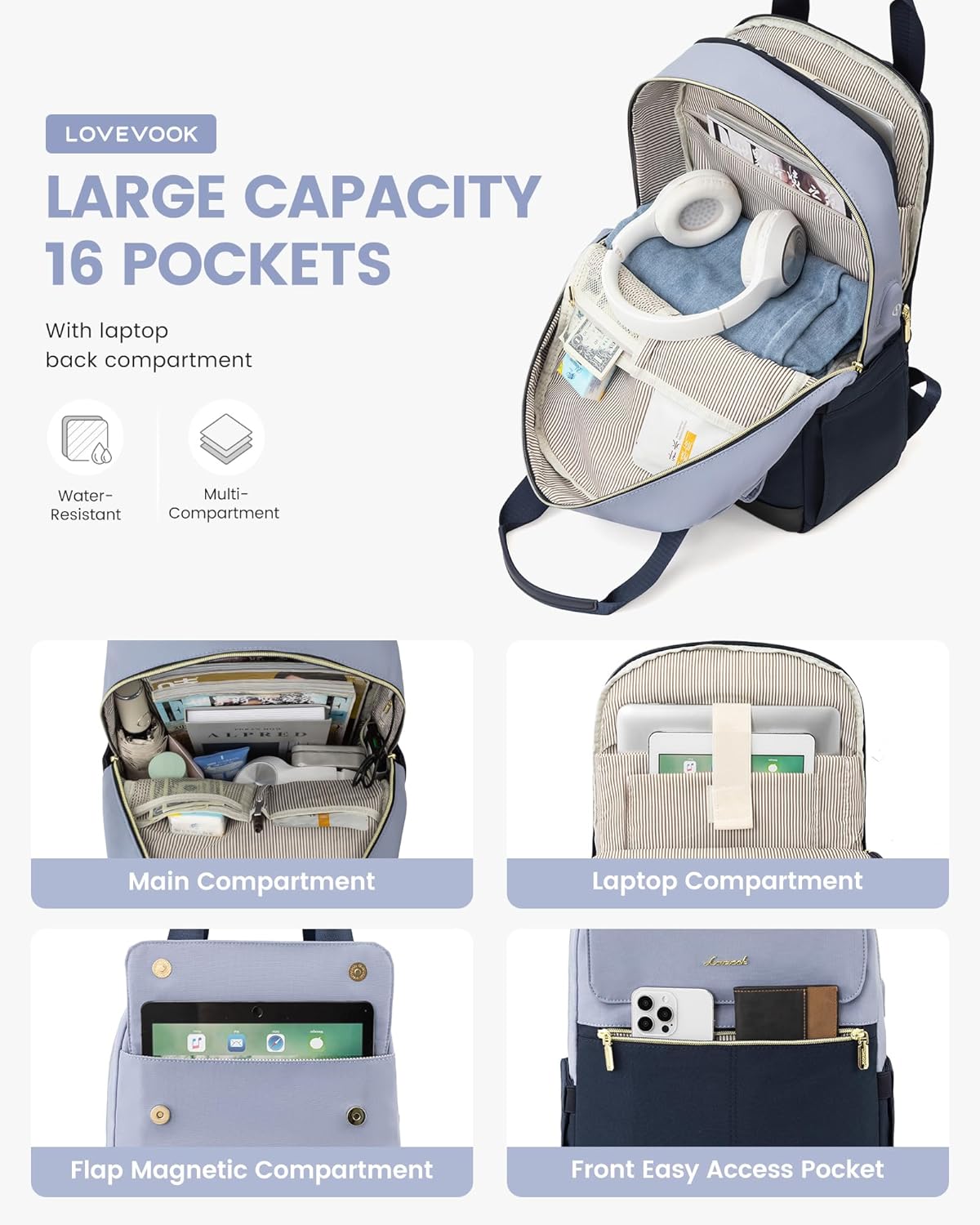 Thumbnail 1 de LOVEVOOK 15.6 Inch Laptop Backpack Blue