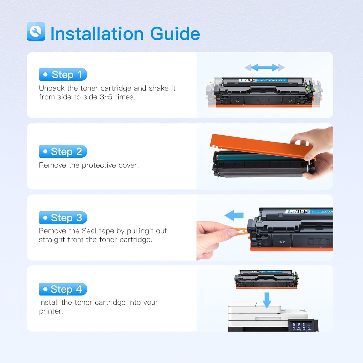 Detalle de LxTek 207A/207X Toner-Set (4er-Pack) mit Chip – kompatibel mit HP Color LaserJet Pro M283/ M255/ M282