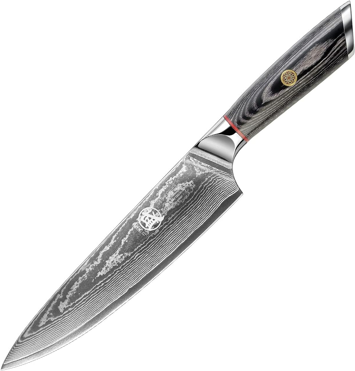 Detalle de MITSUMOTO SAKARI MS-050-FR/IT Gyuto-koksmes 20 cm in AUS-10-damaststaal