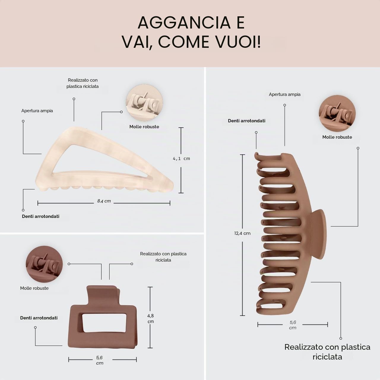 Detalle de Kitsch Set di Fermagli per Capelli Assortiti da Donna – Trio di Clip in Forme e Dimensioni Differenti, 3 Pezzi