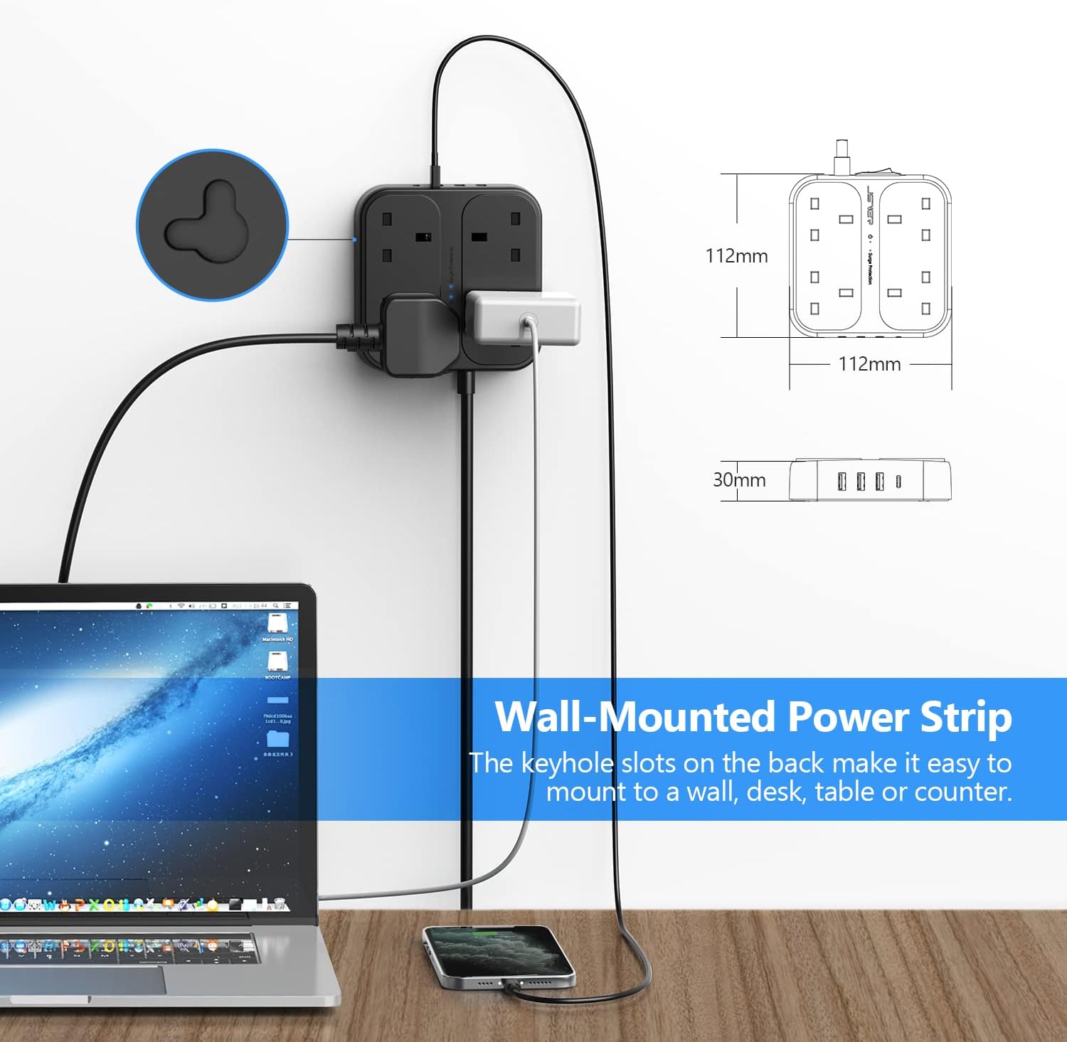 Thumbnail 5 de JSVER 4 Outlets Power Strip 3250W with USB-C and USB-A 🔌