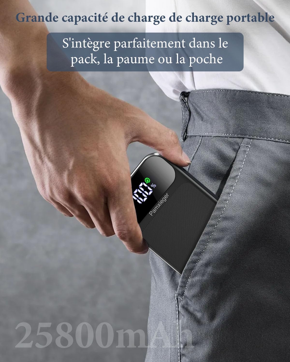 Detalle 1 de Power Bank 25800mAh 22,5W PD3.0 QC4.0 de zamxueyo — charge rapide avec écran LCD et câble USB-C intégré
