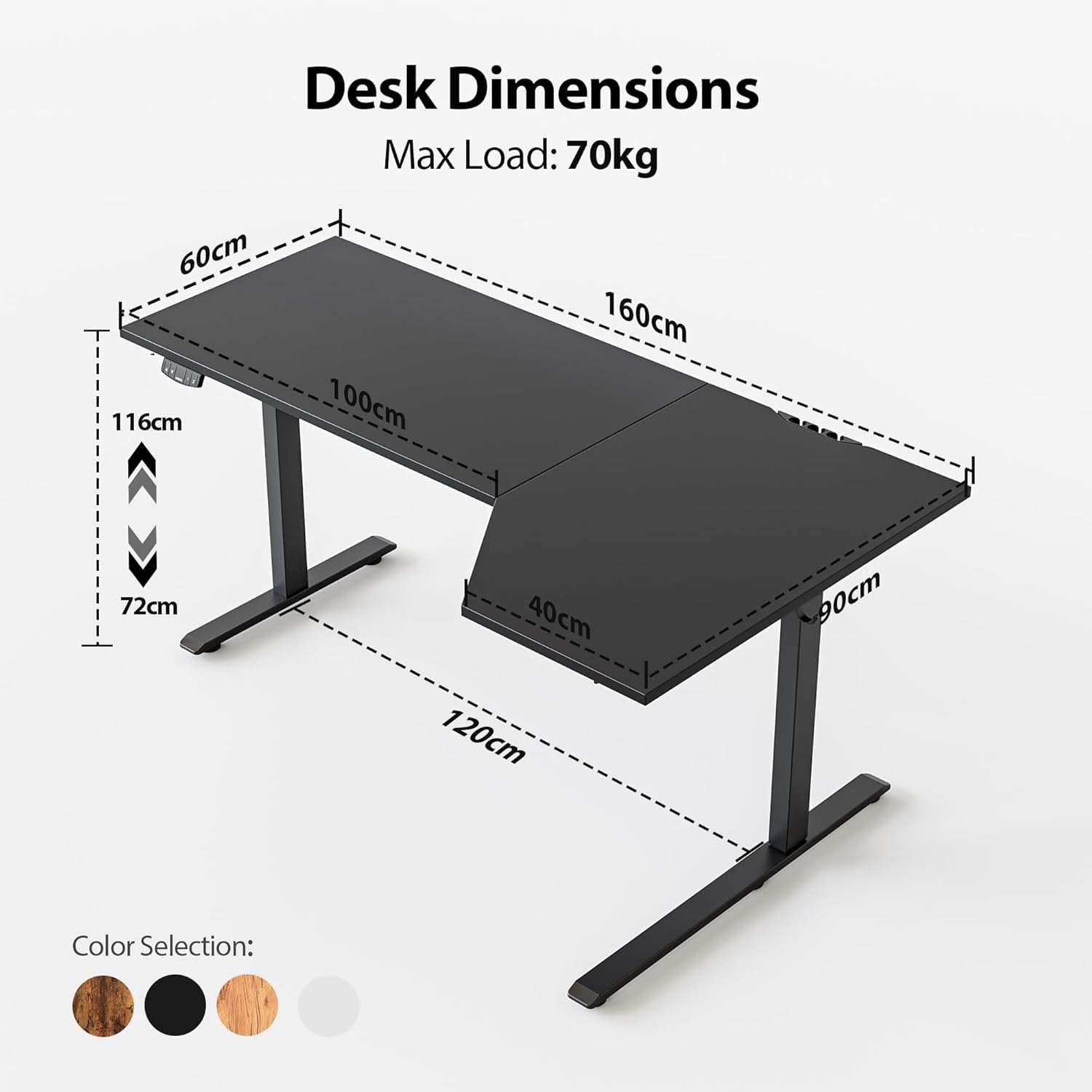 Detalle de Agilestic L-Shaped Electric Standing Desk, 160cm – Height Adjustable Sit-Stand Corner Desk for Home Office
