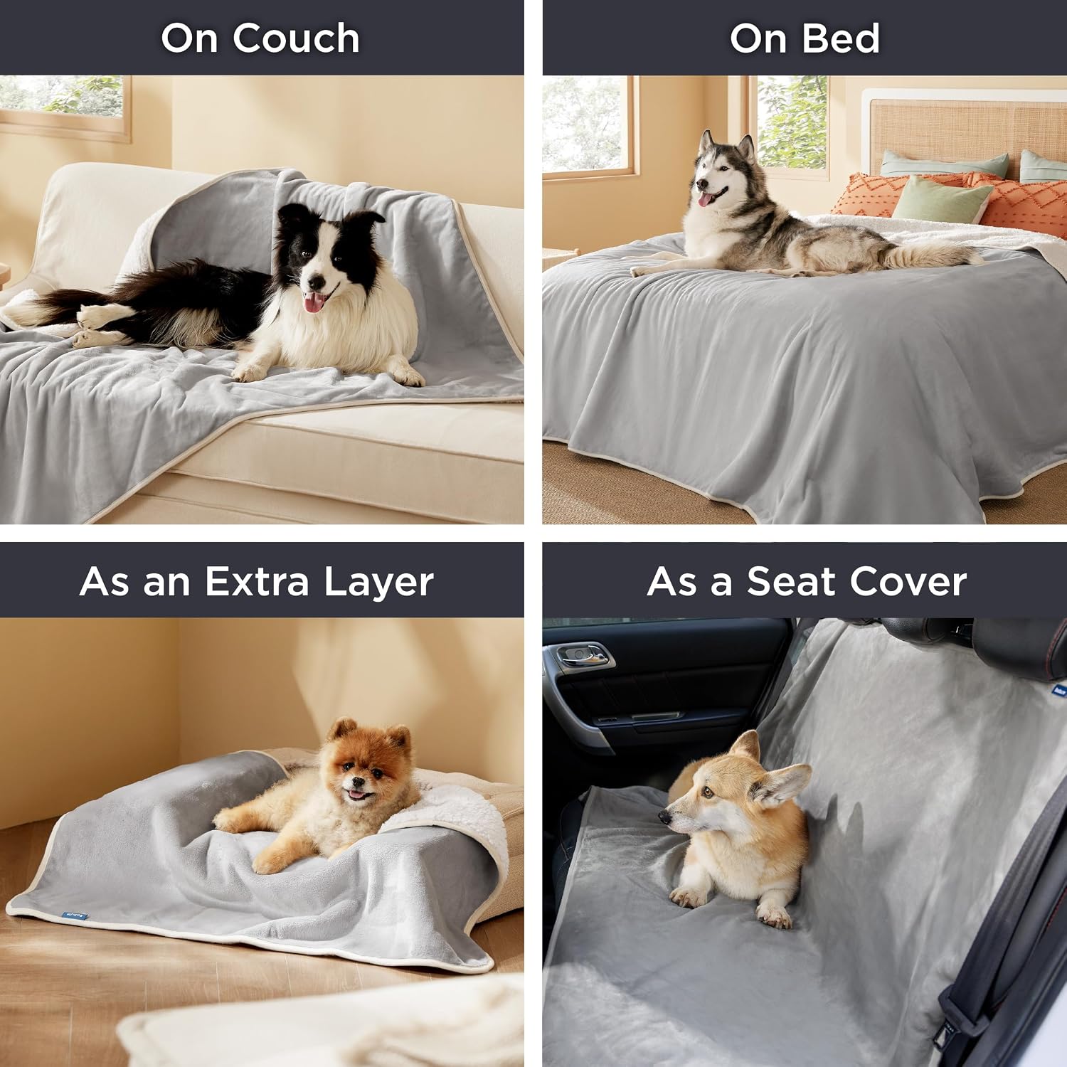 Thumbnail 5 de Bedsure Waterproof Sherpa Fleece Blanket, King 108"x86", Reversible Light Grey