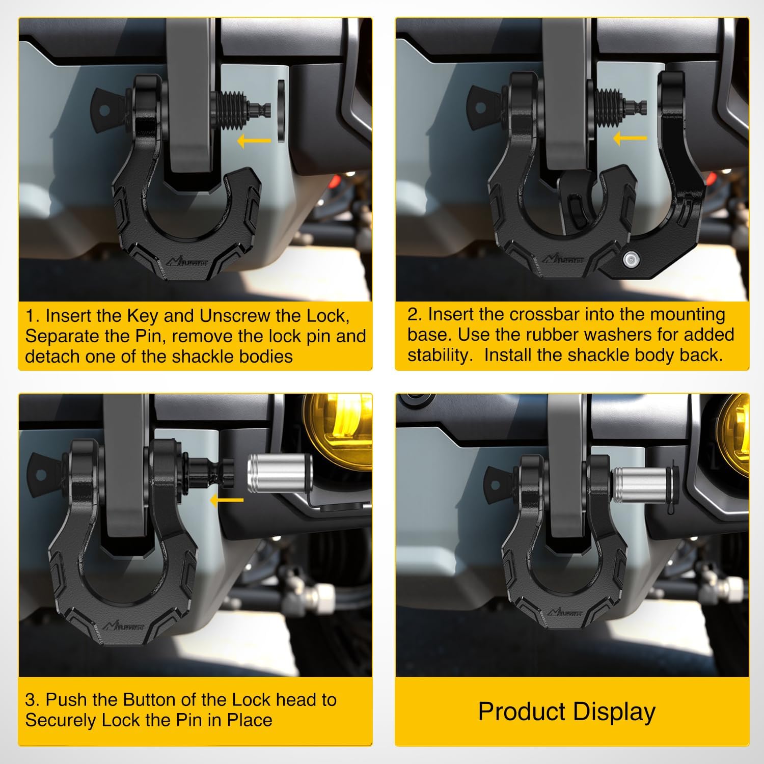 Thumbnail 6 de Nilight 2 Pack 3/4" Mega D-Ring Shackles with 7/8" Screw Pin (68,000LBS Break Strength) for Off-Road Recovery