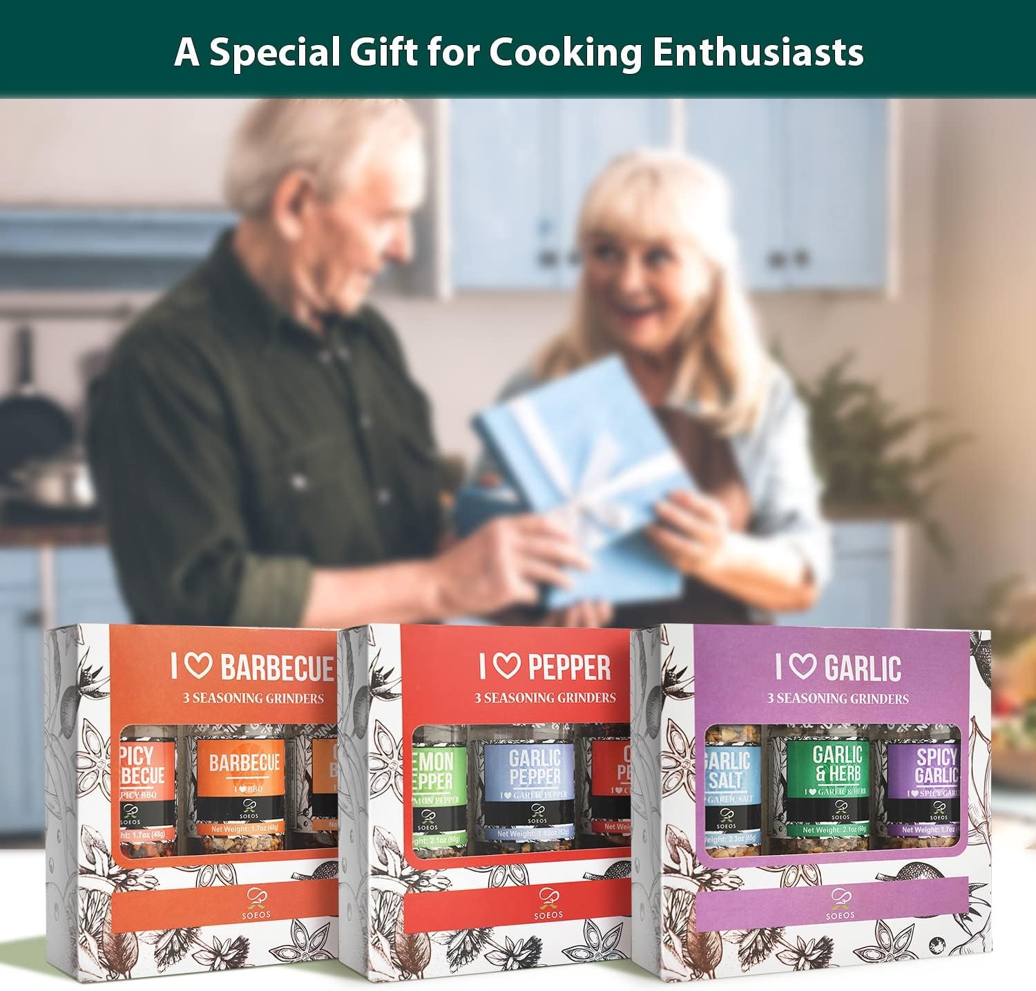 Thumbnail 5 de Soeos Spice Grinder Set of 9 with BBQ, Pepper and Garlic Seasonings