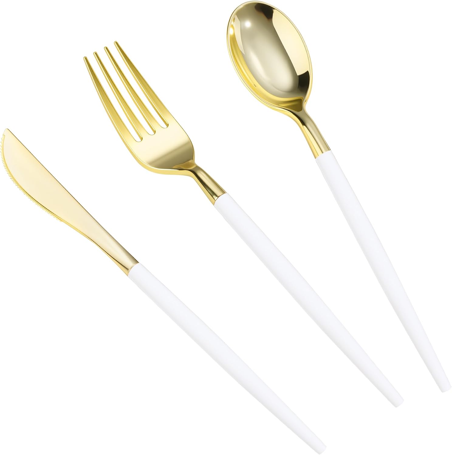 Detalle de Goodluck LJDCS-90/150 Plastic Cutlery Set, 150 Pieces in White and Gold