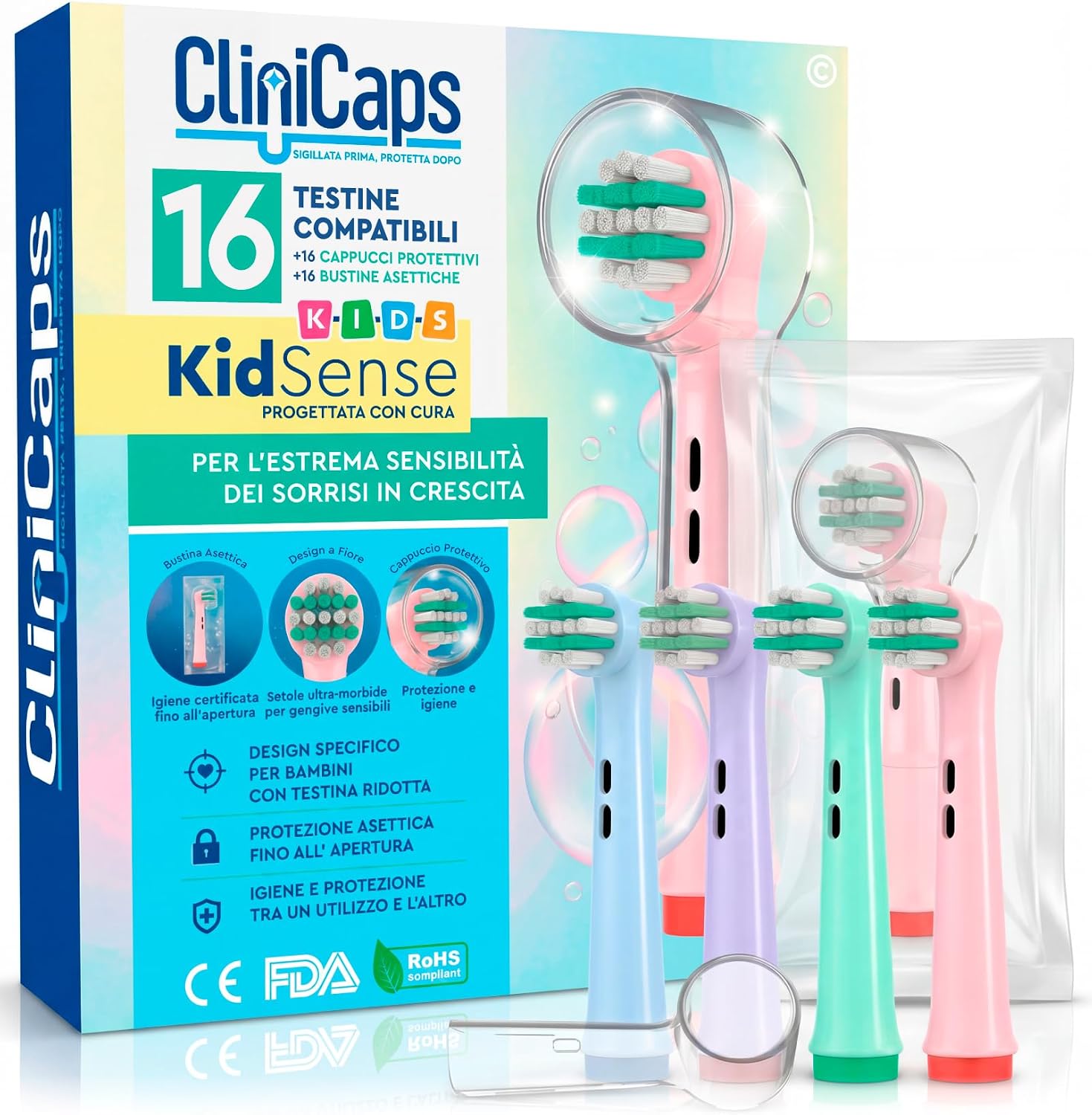 Thumbnail 6 de 8 testine morbide CliniCaps SoftSense ricambio compatibile Oral-B (Setole per gengive sensibili) bianco