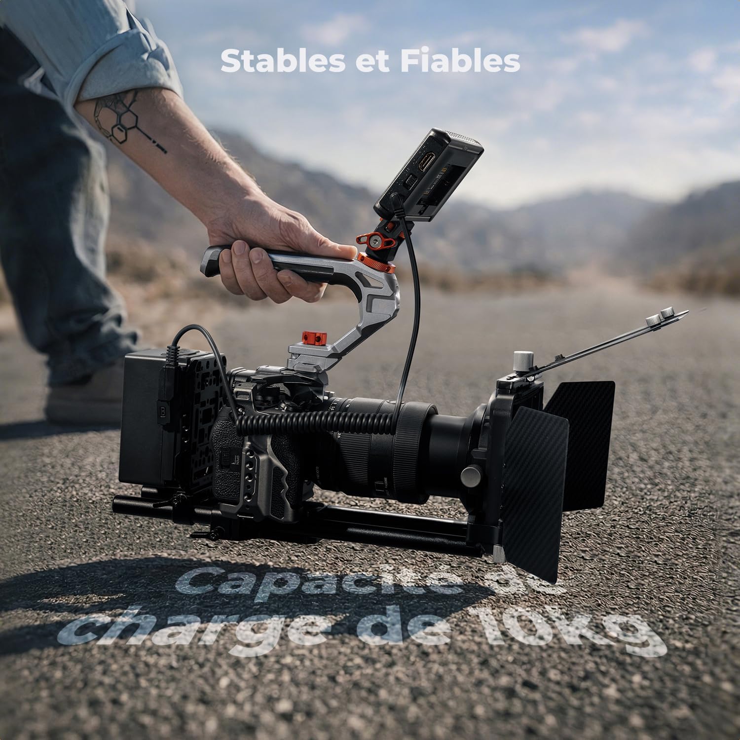 Thumbnail 5 de K&F CONCEPT Poignée supérieure métal avec rail NATO et cold shoe 1/4"-3/8" (capacité 10 kg) + vis Arri
