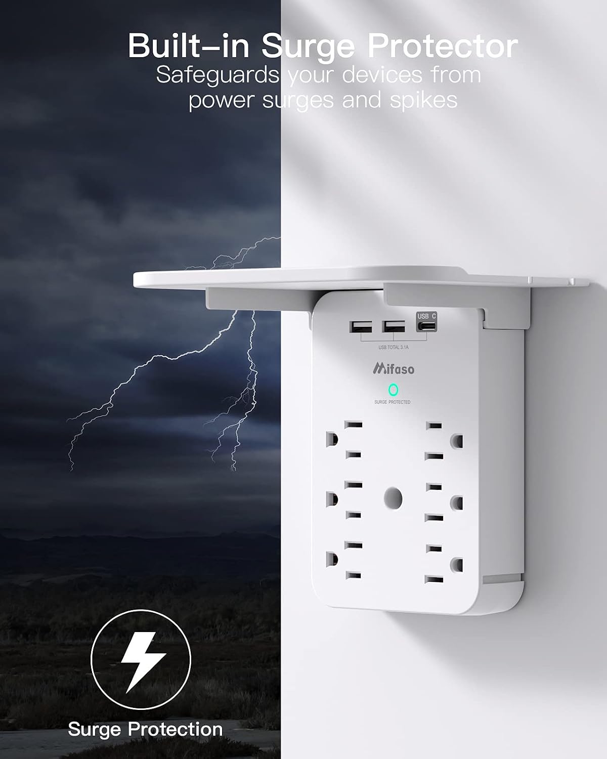 Thumbnail 4 de Wall Outlet Extender with Surge Protector 490J