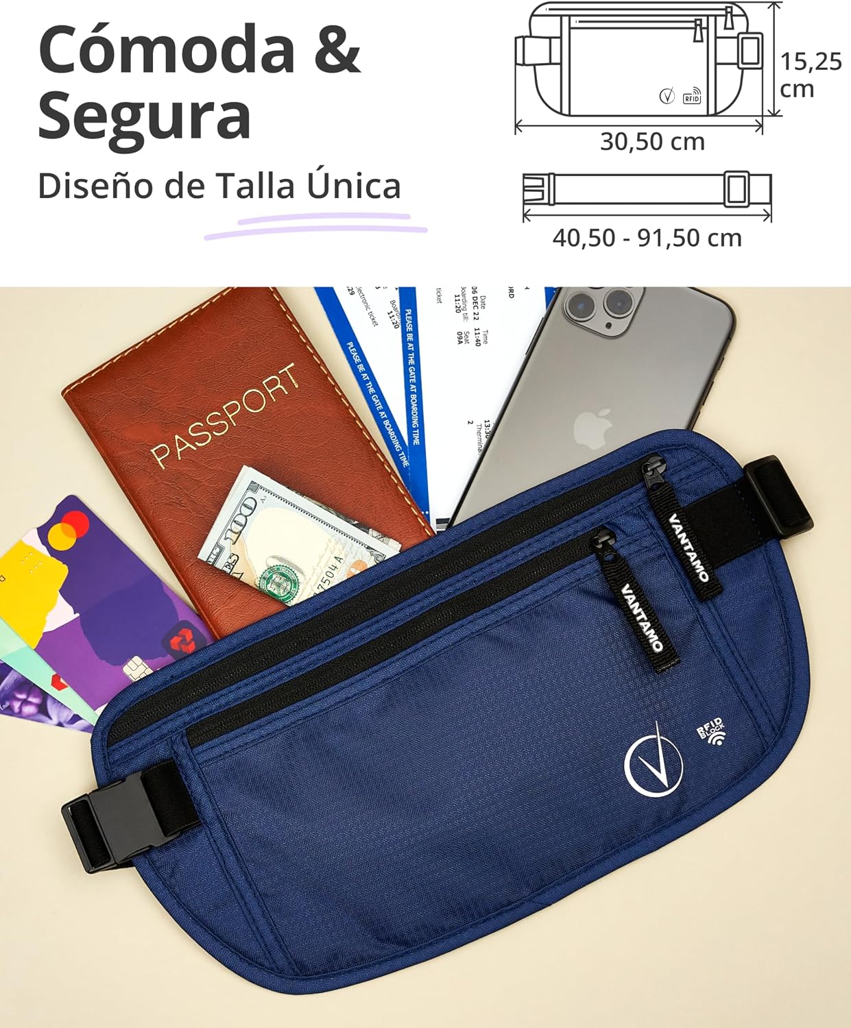 Thumbnail 3 de Vantamo Riñonera Ultradelgada RFID 40–91 cm